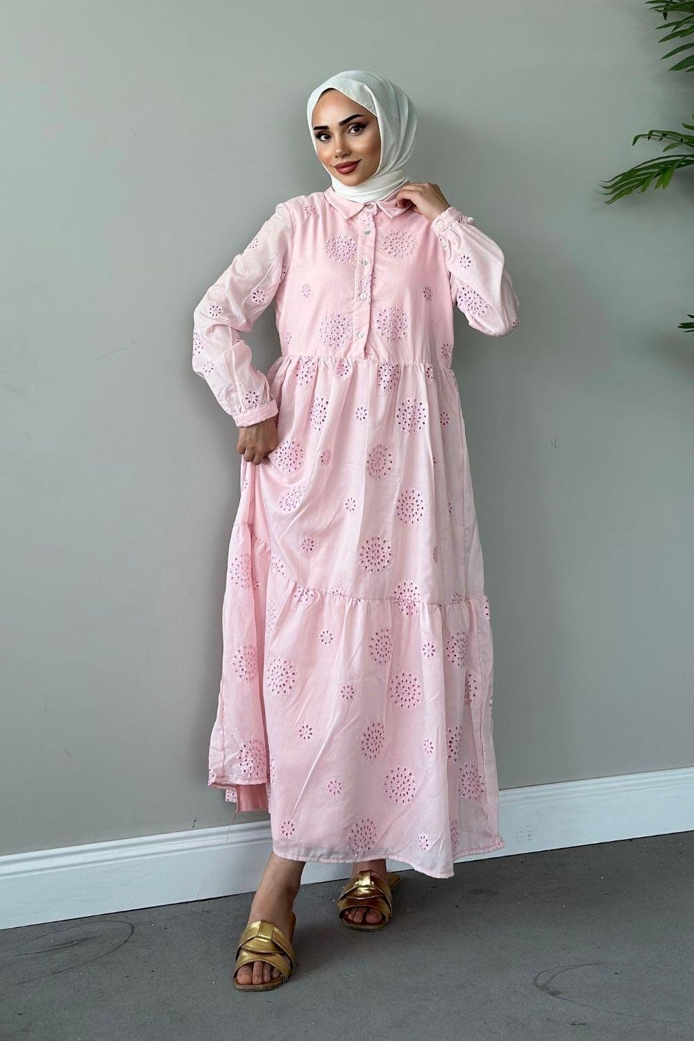 Güpürlü Elbise Pembe 9818 