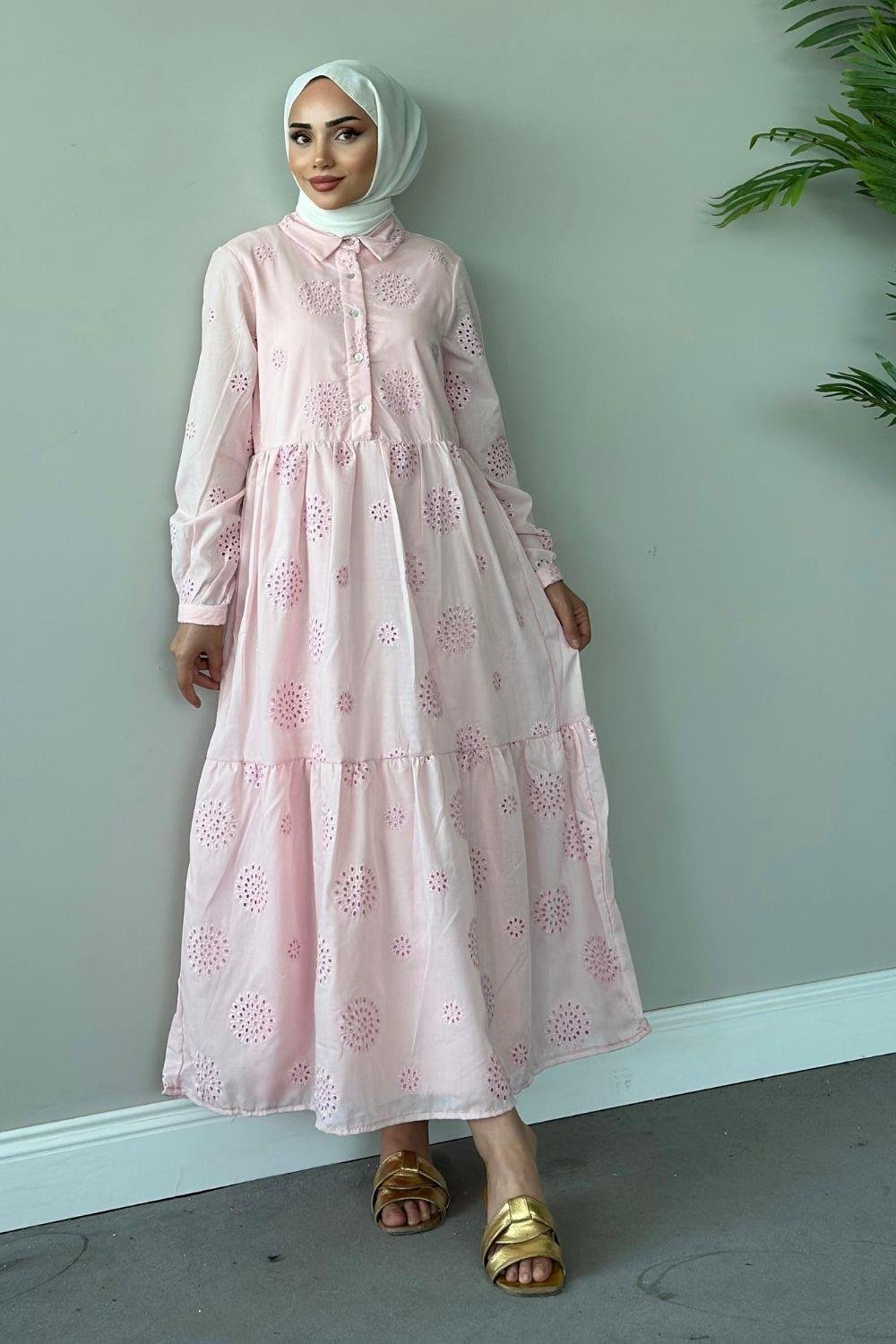 Güpürlü Elbise Pembe 9818 