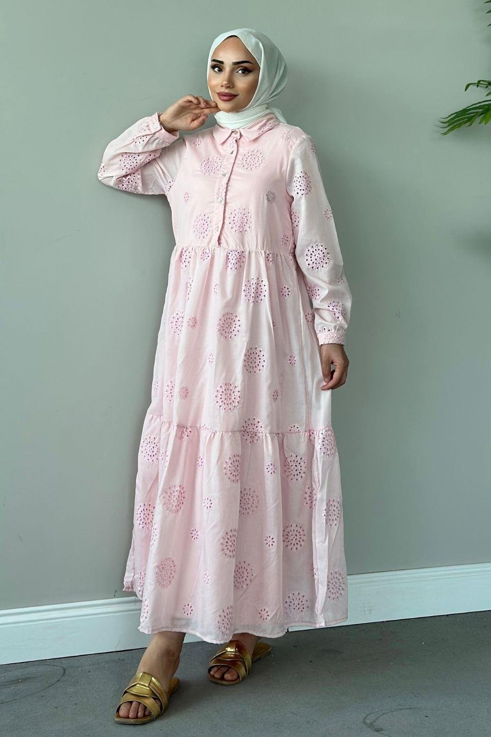 Güpürlü Elbise Pembe 9818 