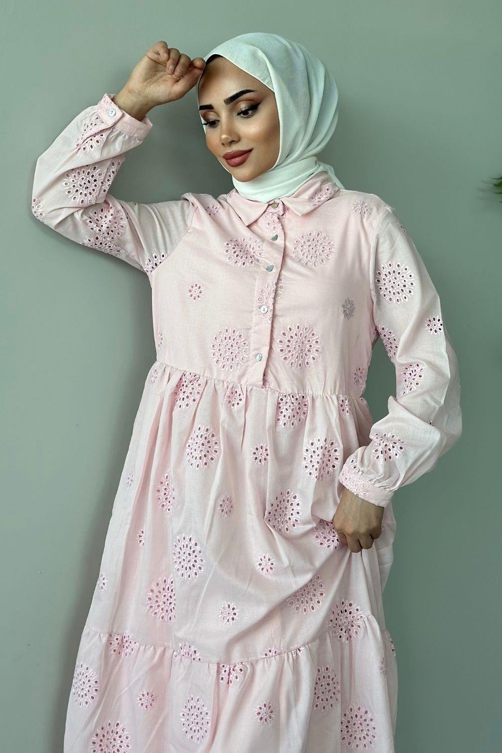 Güpürlü Elbise Pembe 9818 