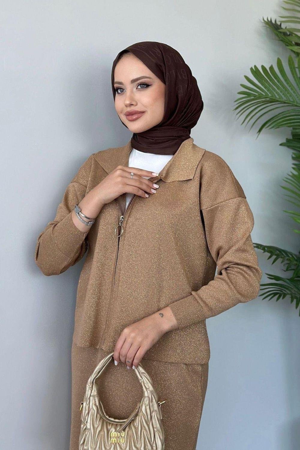 Sindirella Etekli Triko Takım Camel 9878 