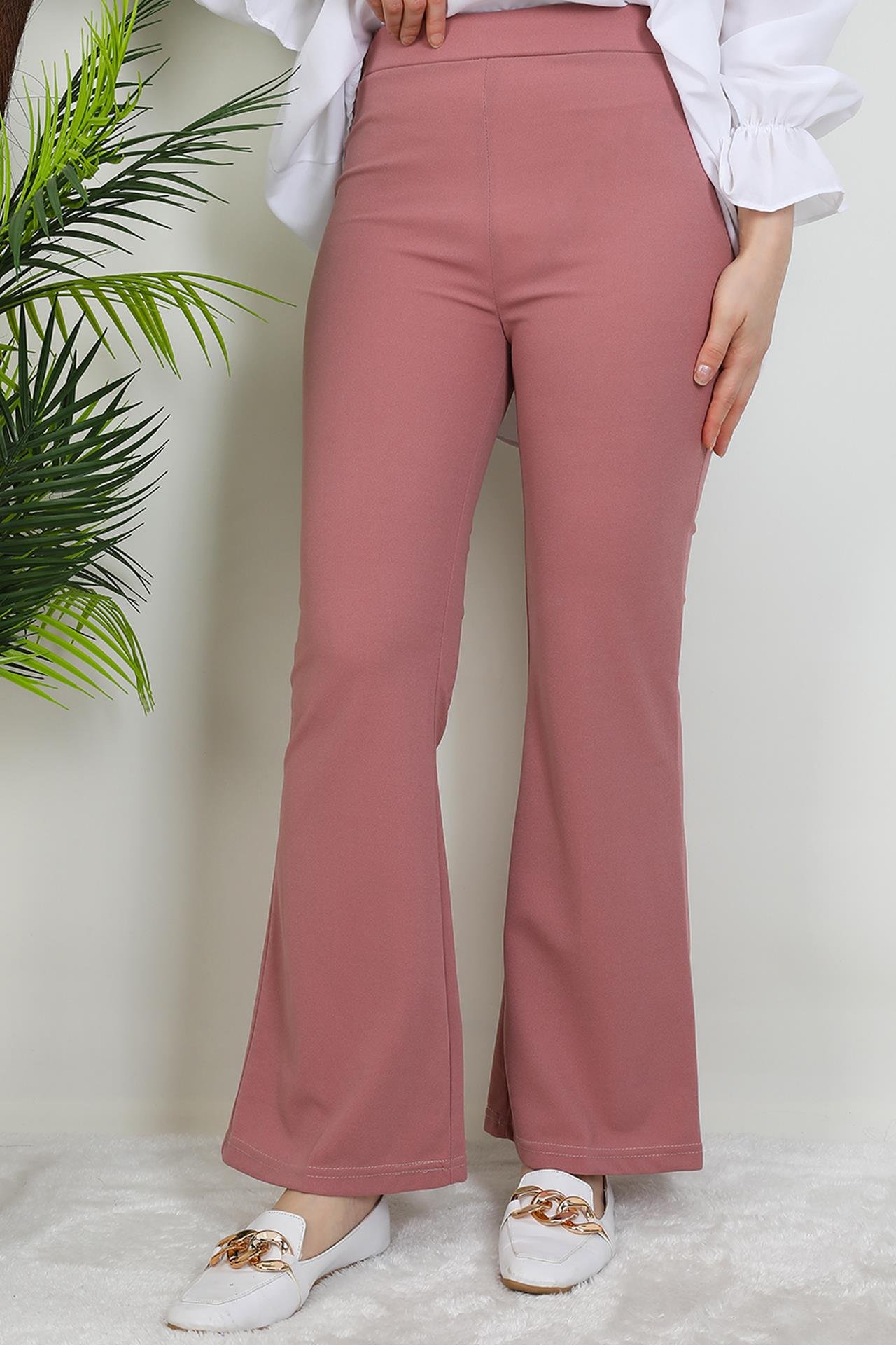 Beli Lastikli İspanyol Pantolon Pembe