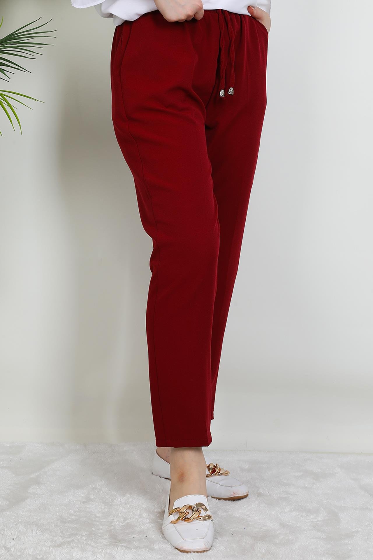 Beli Lastikli Pantolon Bordo