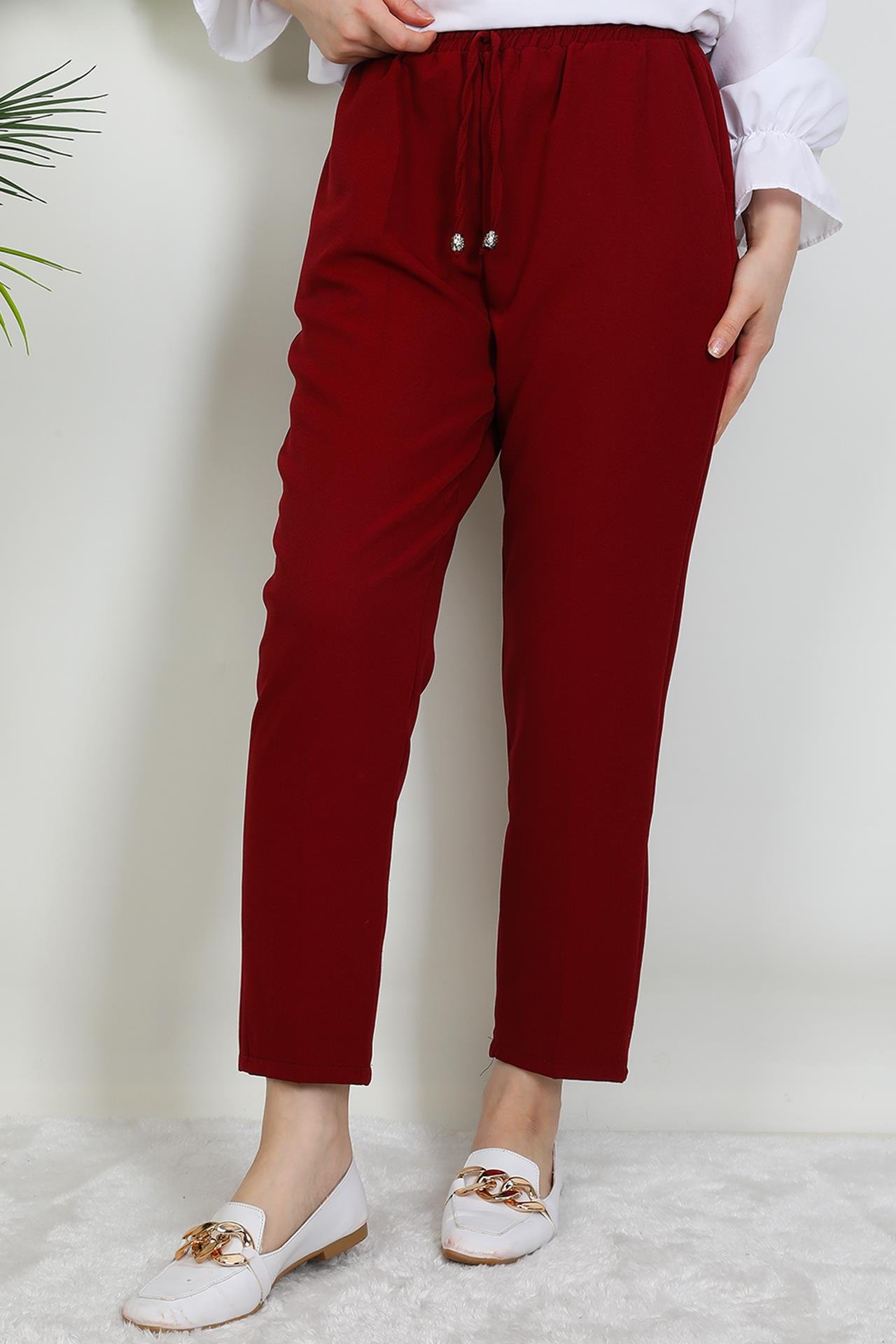 Beli Lastikli Pantolon Bordo