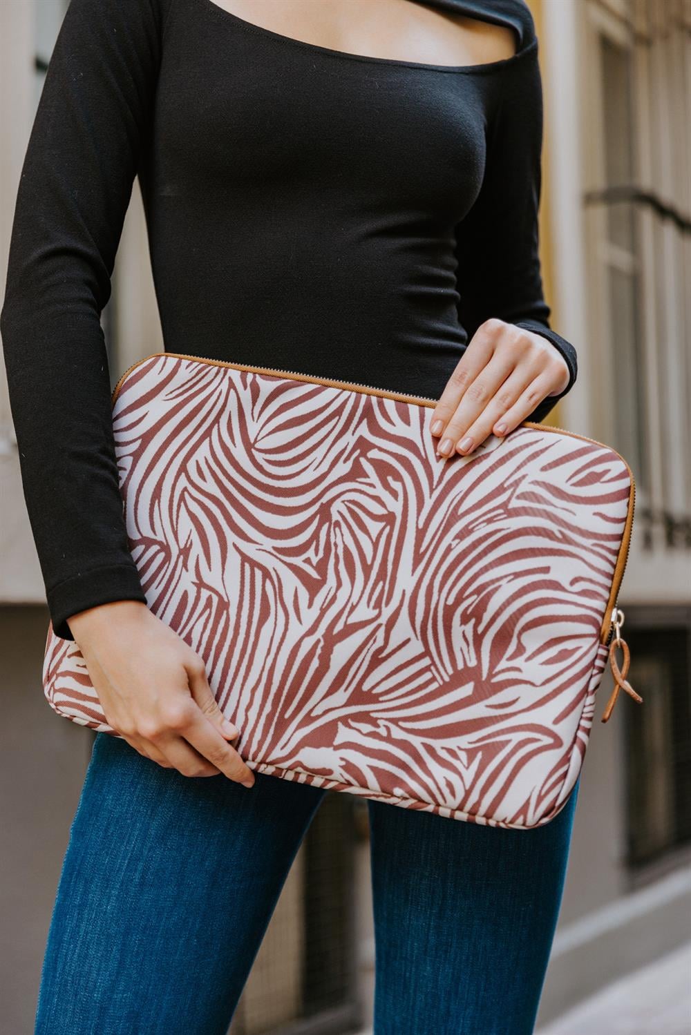 Fudela 13-14 inch Cream Zebra Macbook- Laptop Bag