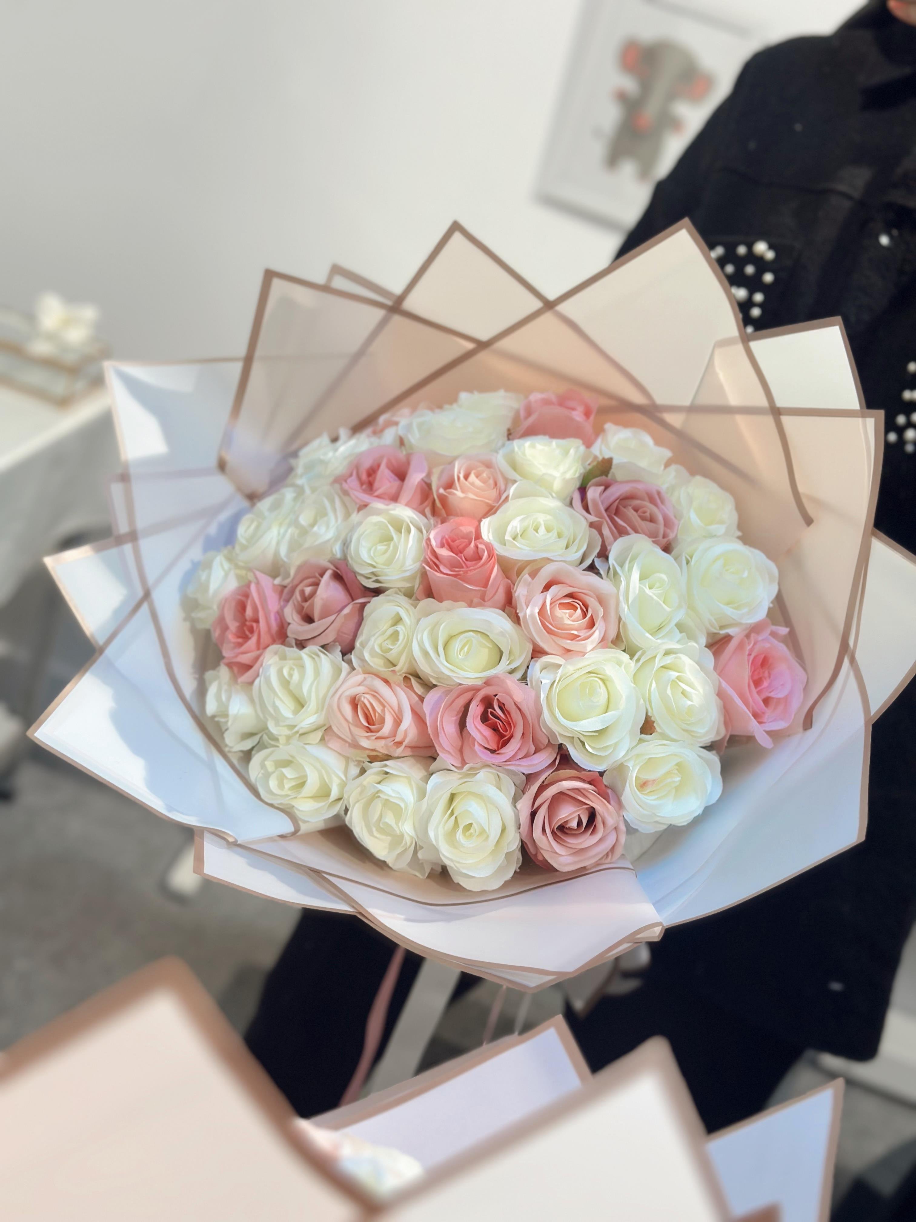 41 Adet Solmayan Pembe Gül Kız İsteme Çiçeği Yapay İsteme Buketi