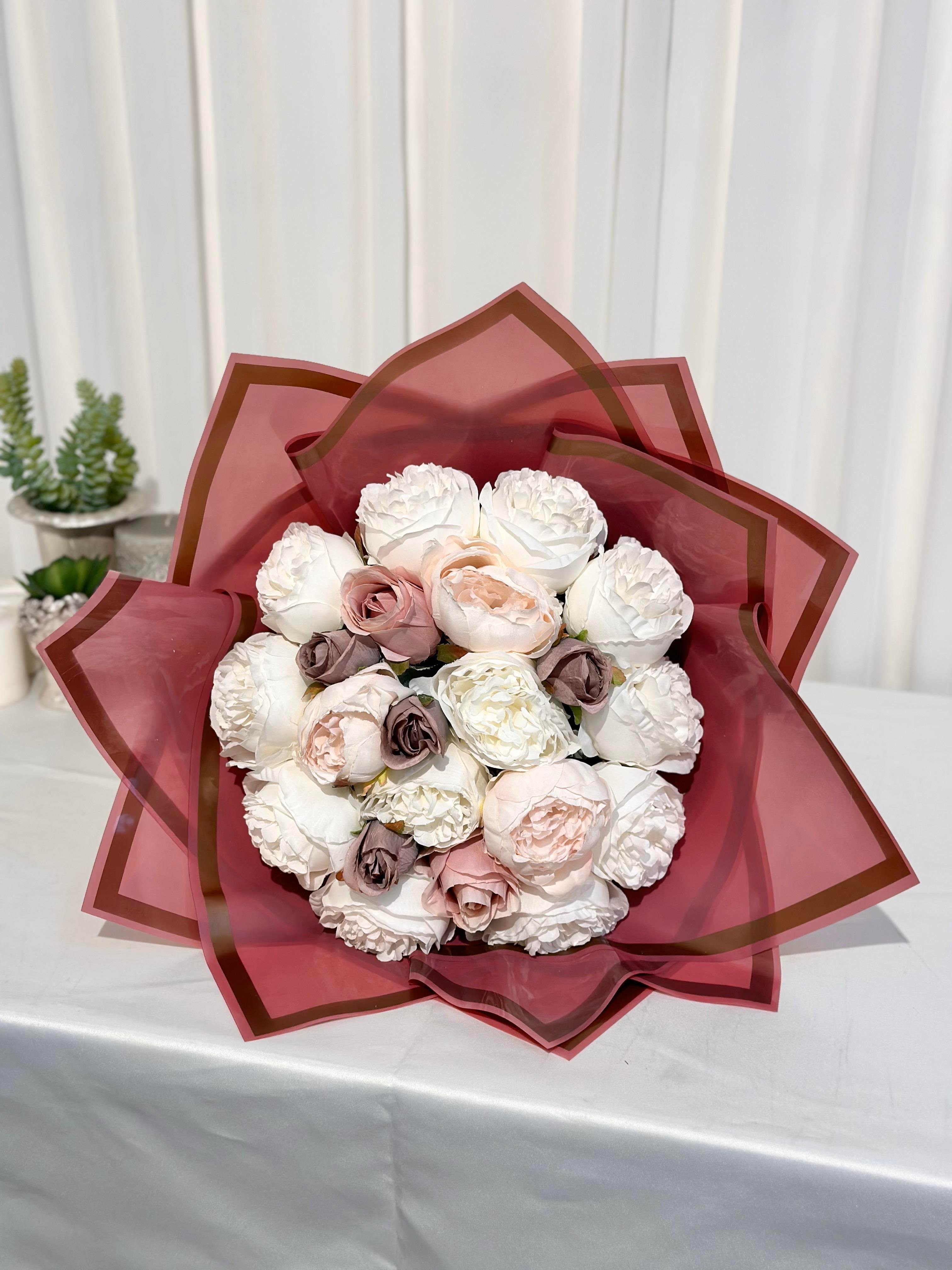 Beyaz Pembe Soft Şakayık Kız İsteme Çiçeği Solmayan İsteme Buketi