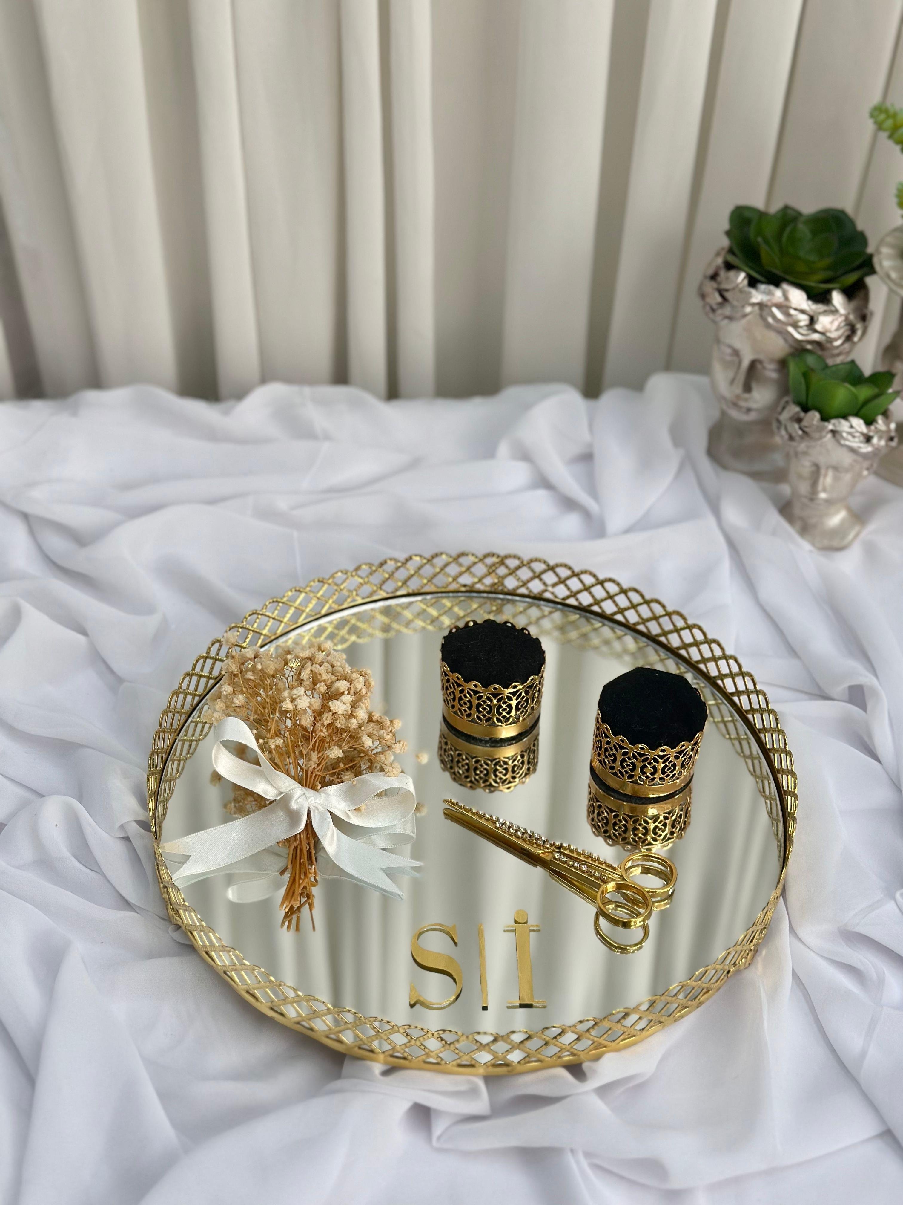İsimli Baklava Desen Söz Nişan Tepsi Seti Damat Kahve Fincan Takımı
