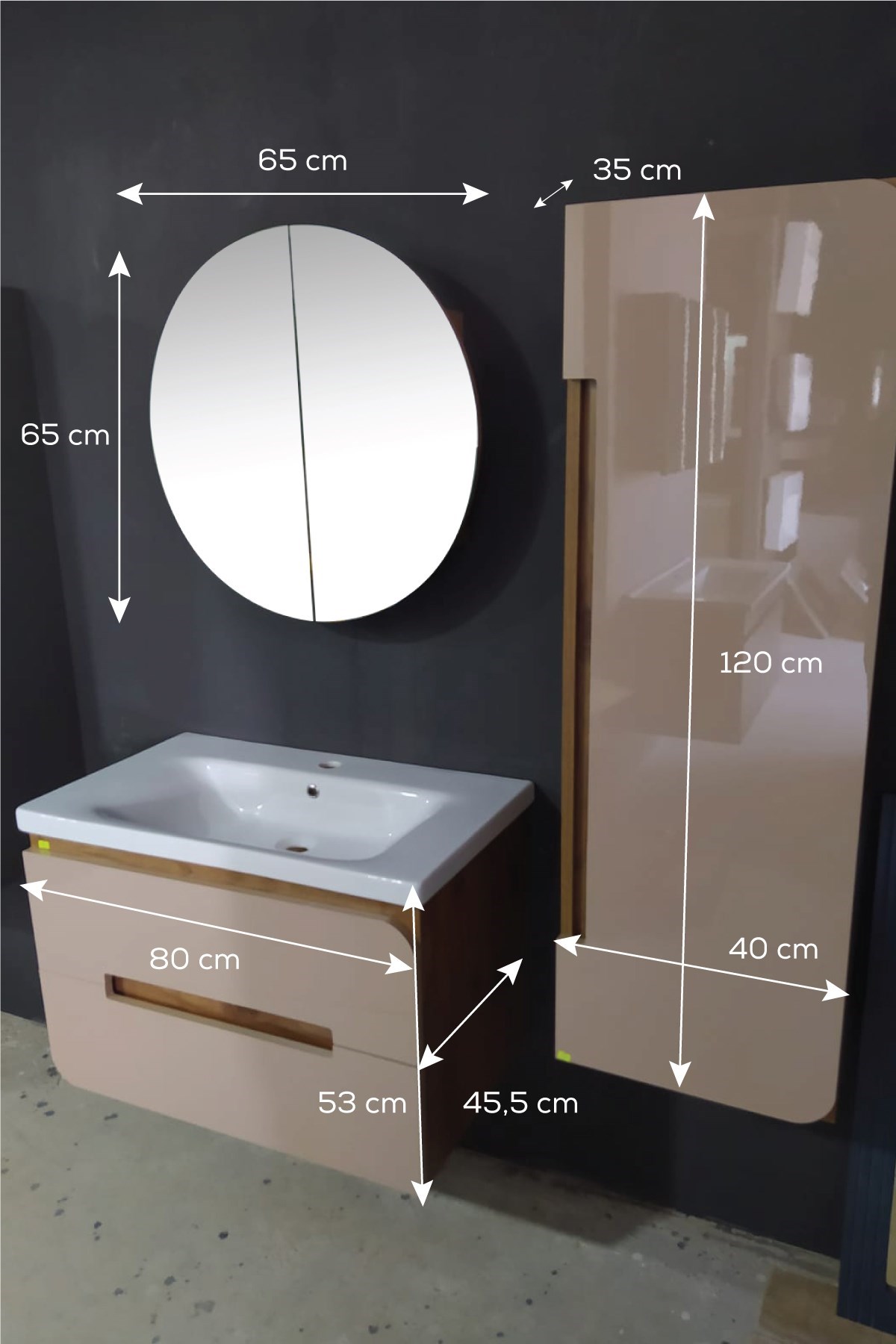  Banyo Orkide Hıgh Gloss 80 Cm Banyo Dolabı Dolaplı Aynalı Üst Dolap Boy Dolabı