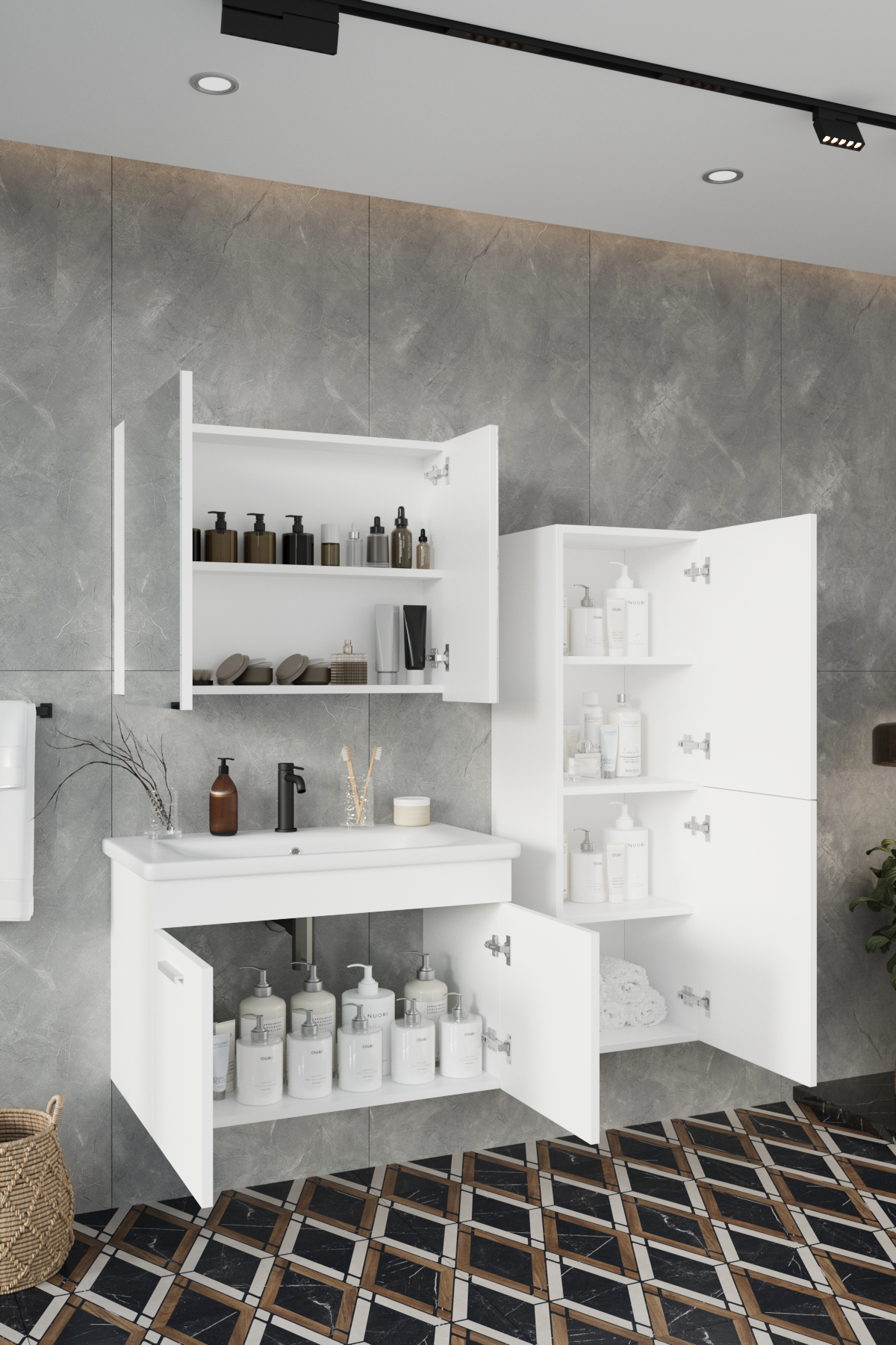 Balneom Banyo Defne 80cm Banyo Dolabı Aynalı Dolaplı Üst Dolap Lavabo Boy Dolabı_Balneom Banyo Defne 80cm Banyo Dolabı Aynalı Dolaplı Üst Dolap Lavabo Boy Dolabı | En Uygun Fiyatlarla Balneom.com Online Mağazasında | DEFNE  80 SET  | Banyo Dolabında Kalitenin Adresi _BALNEOM_DEFNE  80 SET 