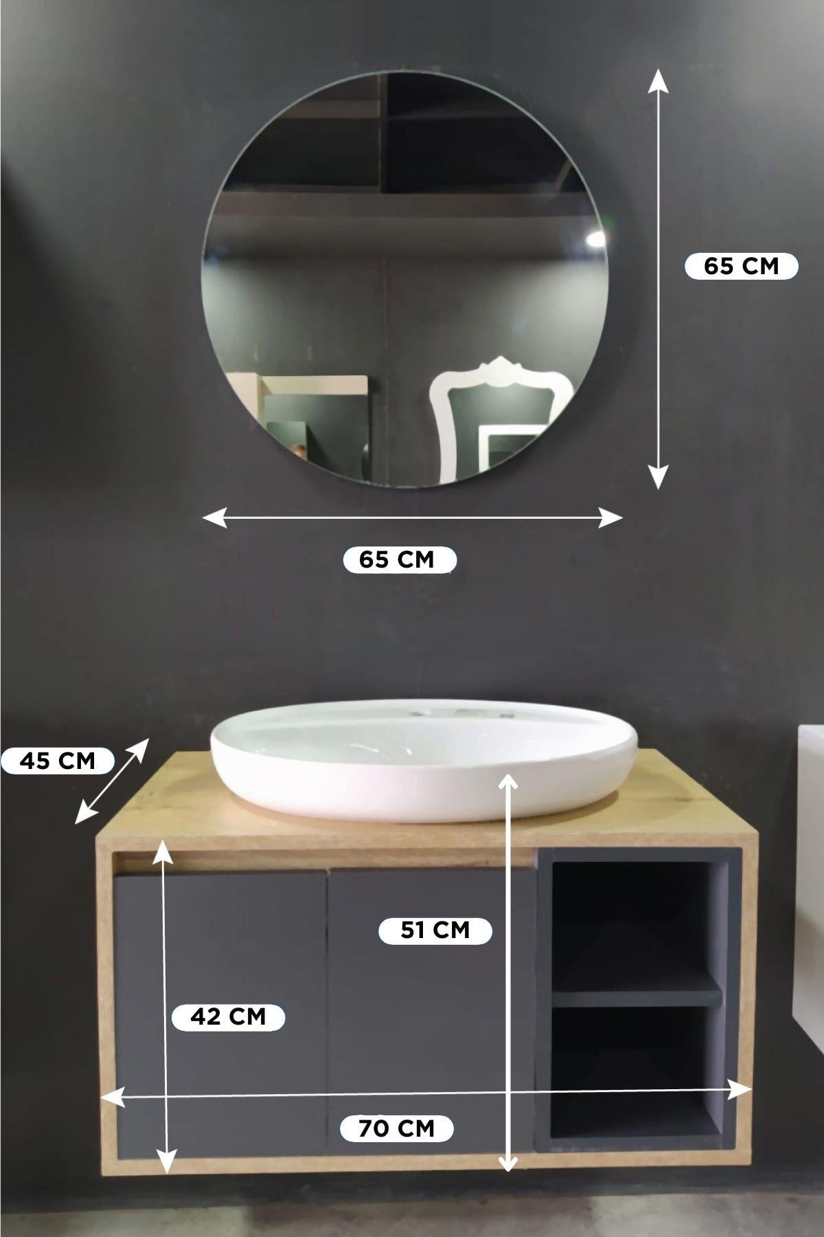 Balneom Banyo Gül 70 Cm Banyo Dolabı Ayna Lavabo 