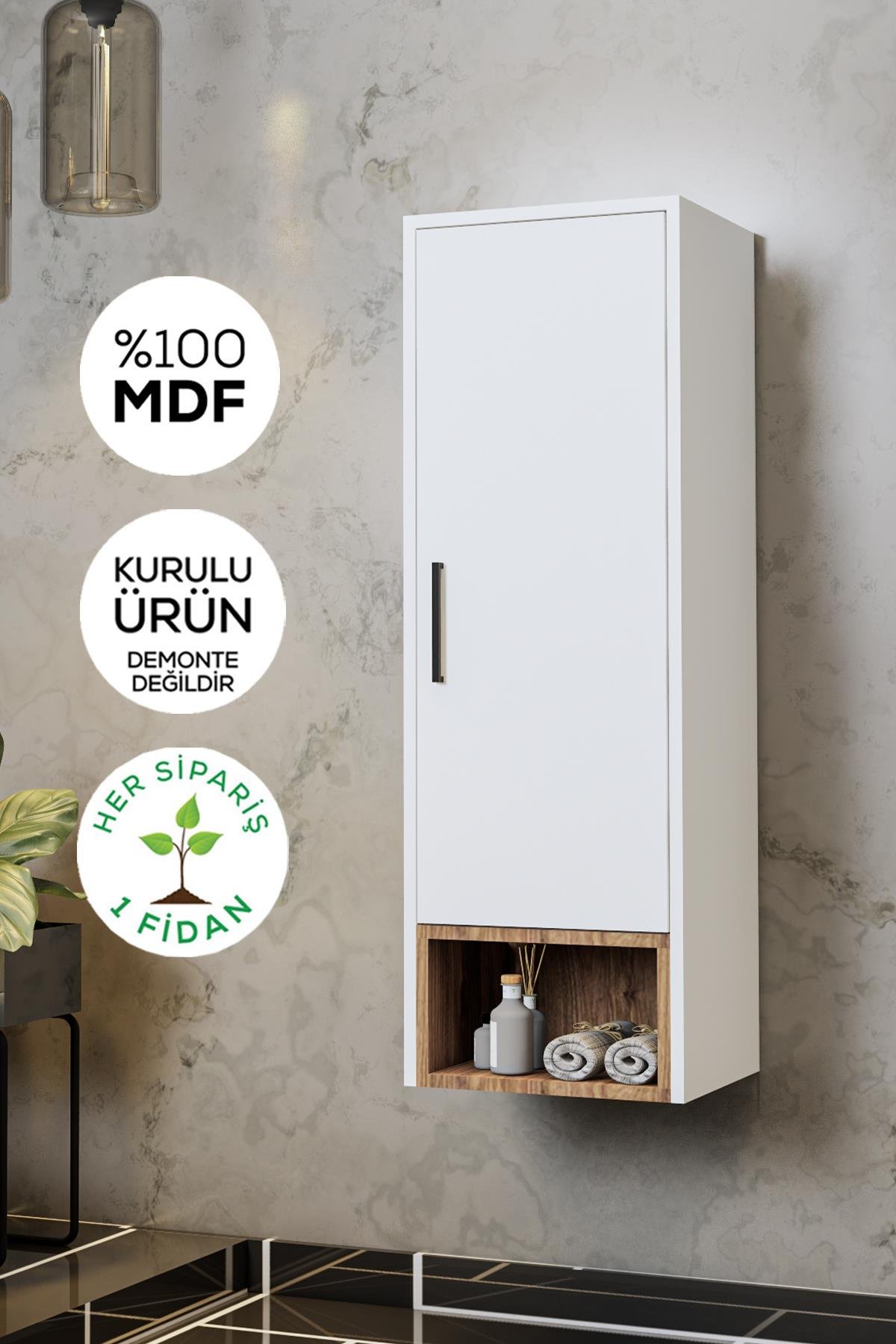 Balneom Banyo Karanfil 120 Cm Beyaz Banyo Boy Dolabı 