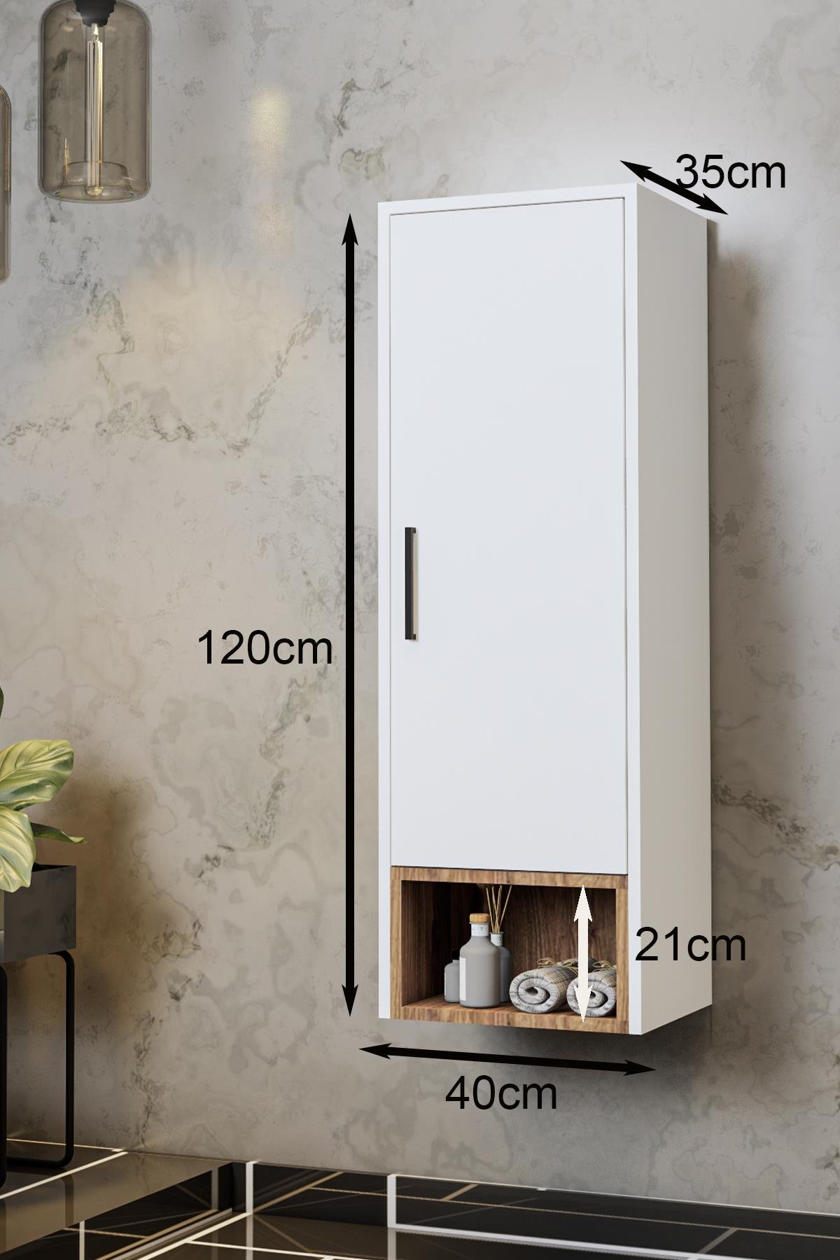 Balneom Banyo Karanfil 120 Cm Beyaz Banyo Boy Dolabı 