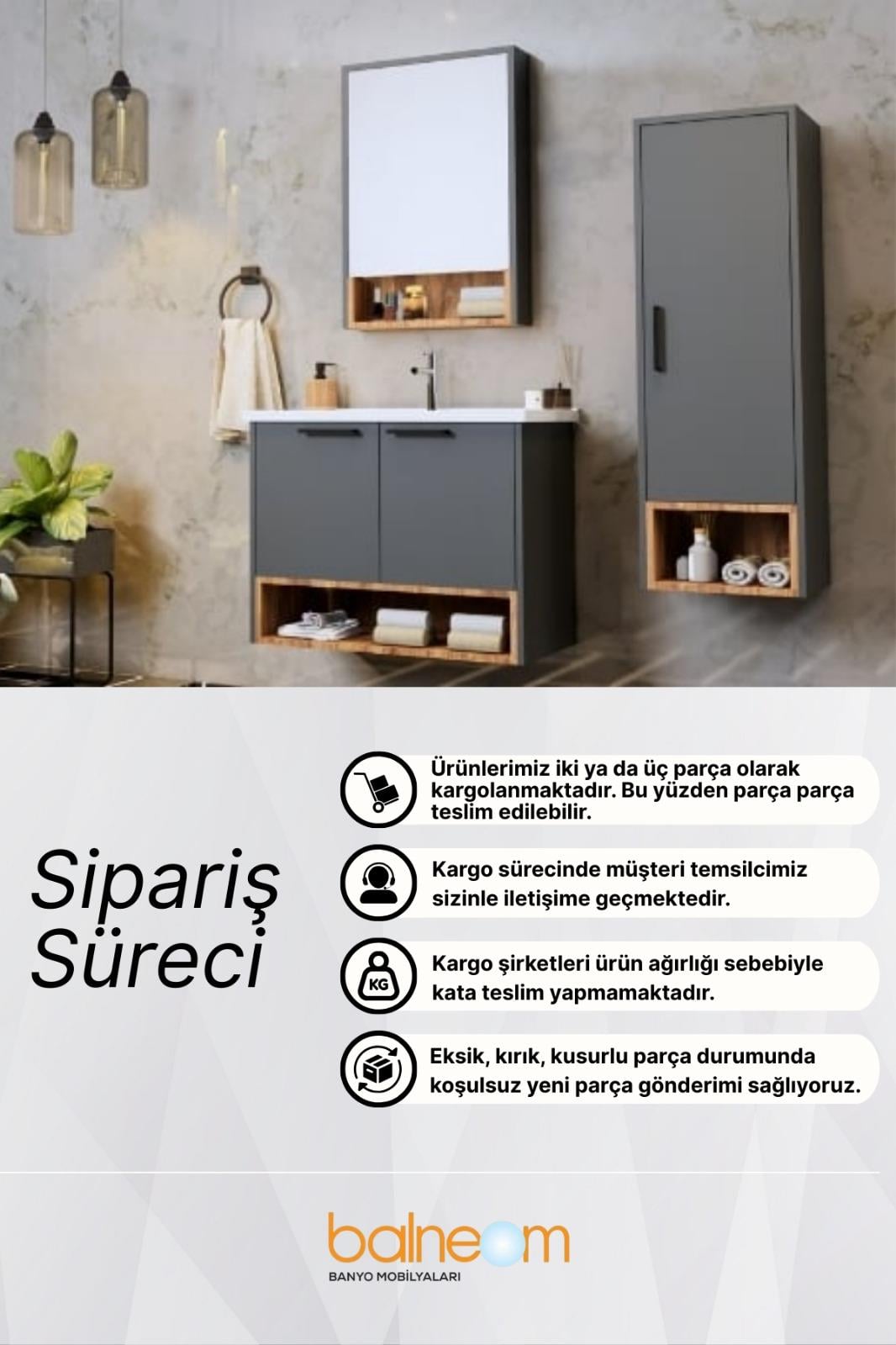 Erguvan ANT Gümüş Kulp 100 Cm Banyo Dolabı Ayna Lavabo Boy Dolabı_Erguvan ANT Gümüş Kulplu Demonte 100 Cm Banyo Dolabı Ayna Lavabo Boy Dolabı | Balneom_BALNEOM_ERGUVAN ANTRASİT GÜMÜŞ KULPLU  100 SET