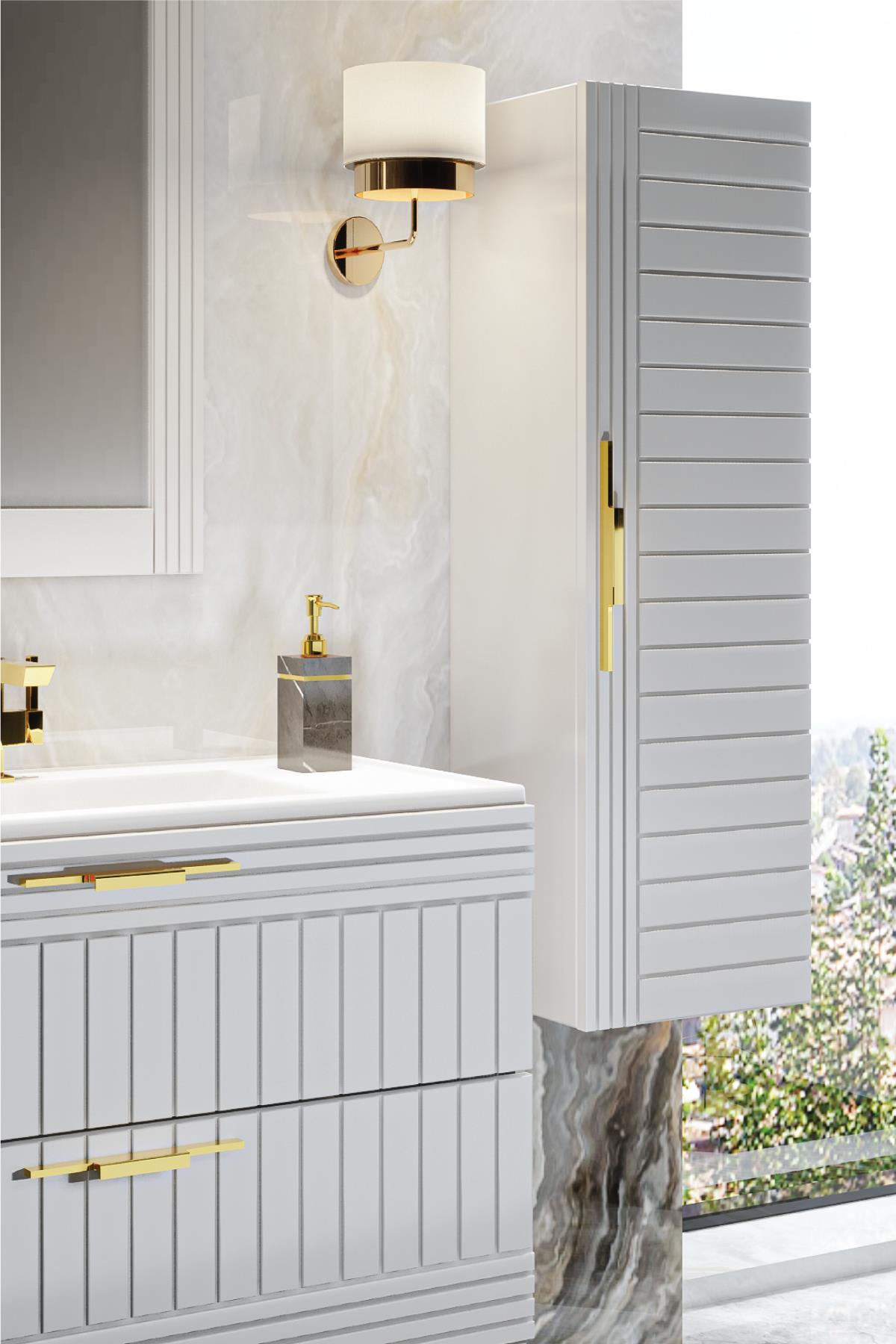 ERGUVAN BEYAZ 100 Cm Banyo Dolabı Ayna Lavabo Boy Dolabı