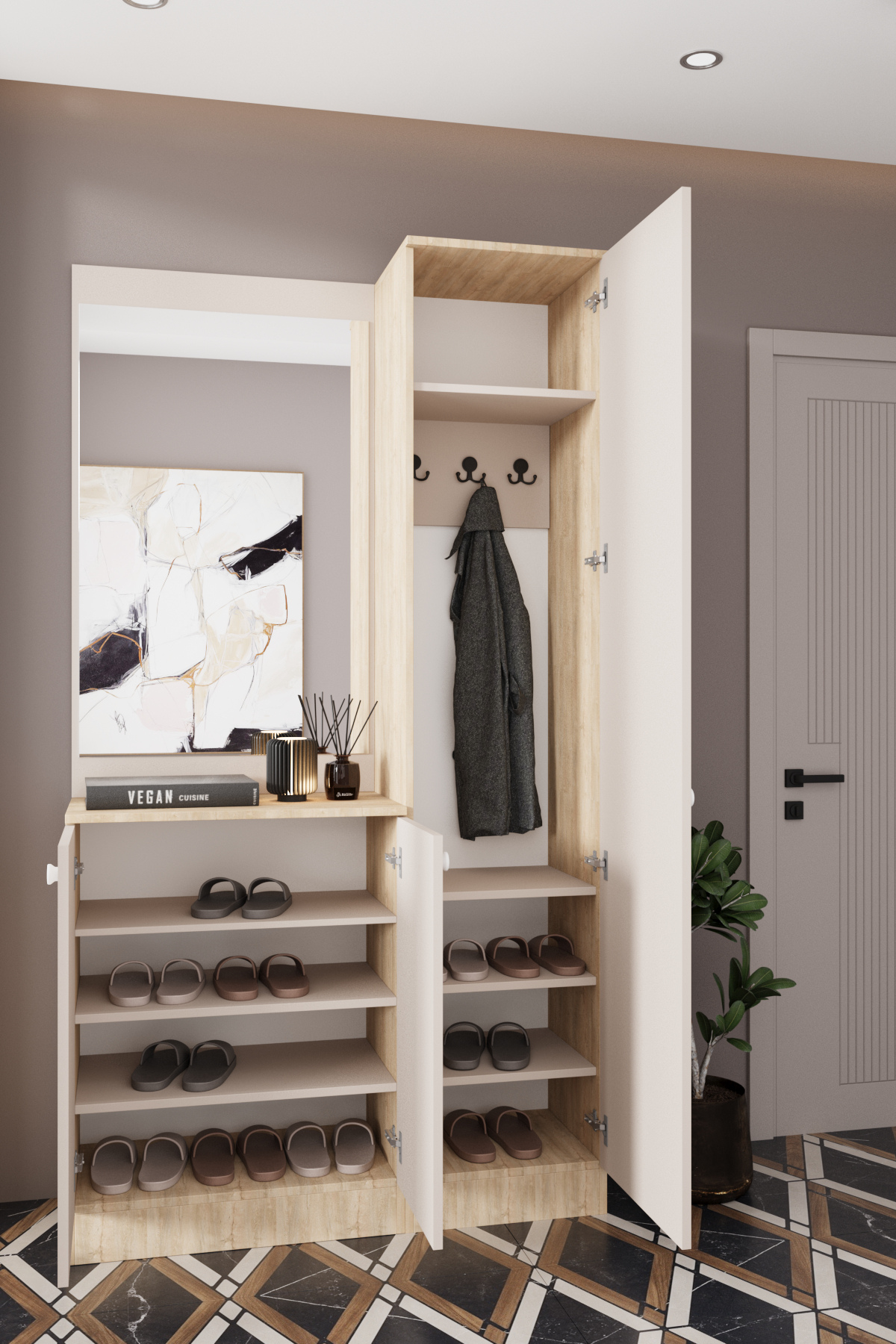 Evora 10 Modern Portmanto Askılı Vestiyer Vizon - Lefkas__BALNEOM_evora 10