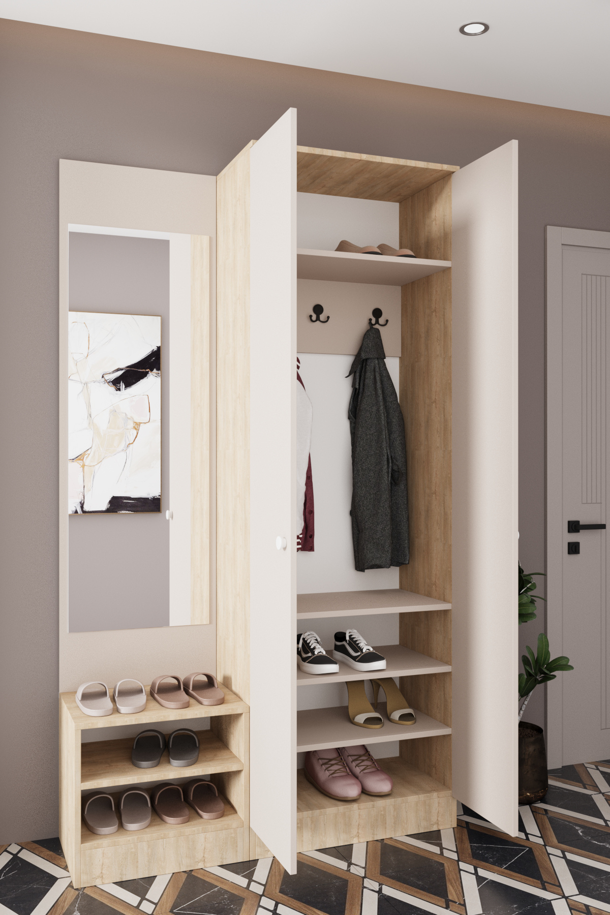 Evora 11-P Modern Portmanto Askılı Vestiyer Vizon - Lefkas__BALNEOM_evora 11-P