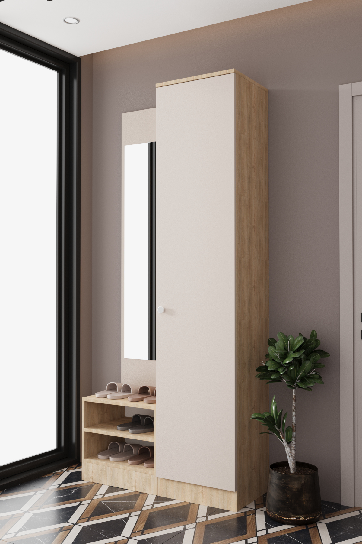 Evora 12-P Modern Portmanto Askılı Vestiyer Vizon - Lefkas__BALNEOM_evora 12-P