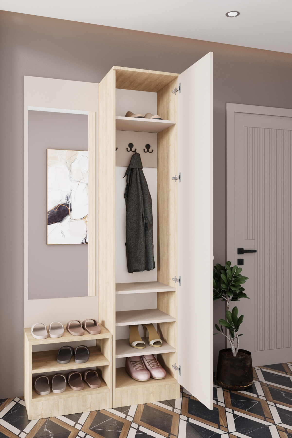 Evora 12-P Modern Portmanto Askılı Vestiyer Vizon - Lefkas__BALNEOM_evora 12-P