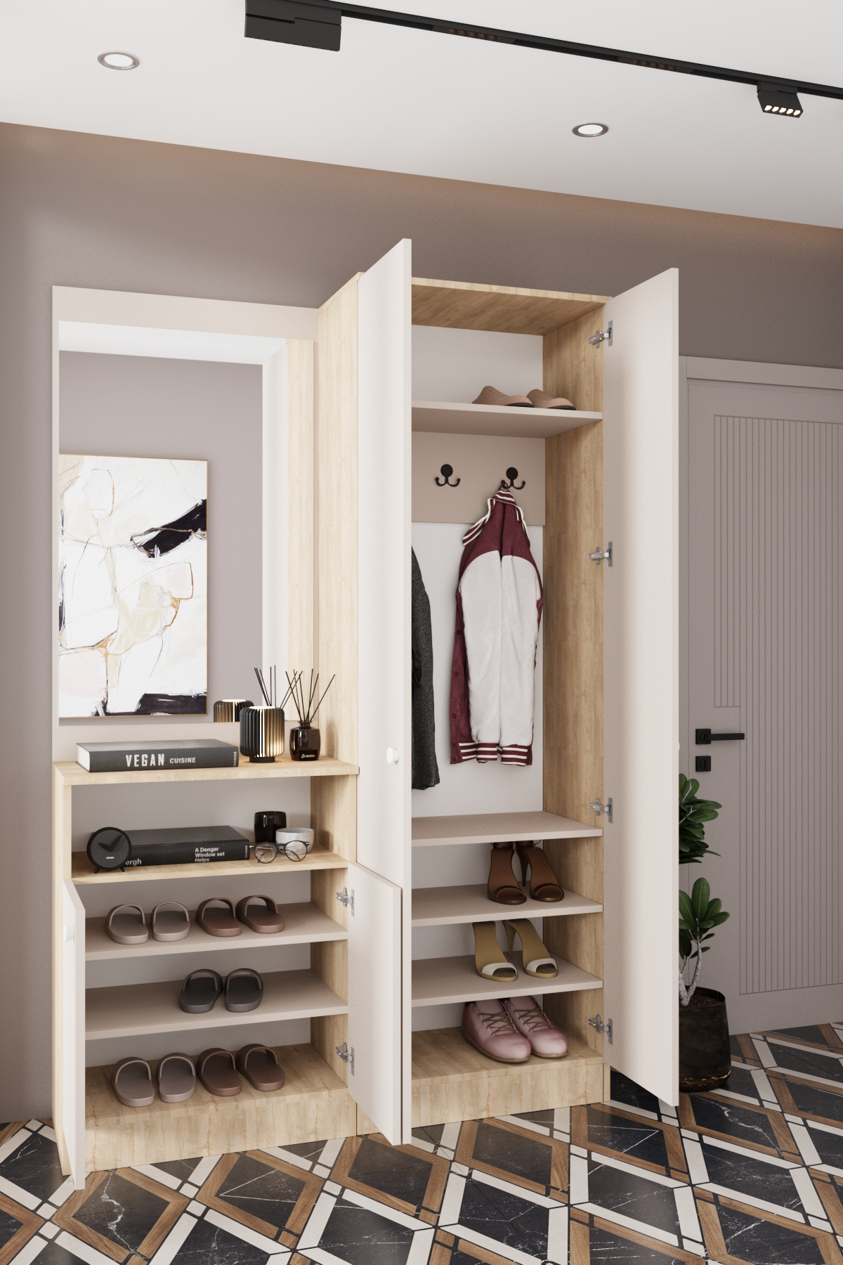 Evora 7-P Modern Portmanto Askılı Vestiyer Vizon - Lefkas__BALNEOM_evora 7-P