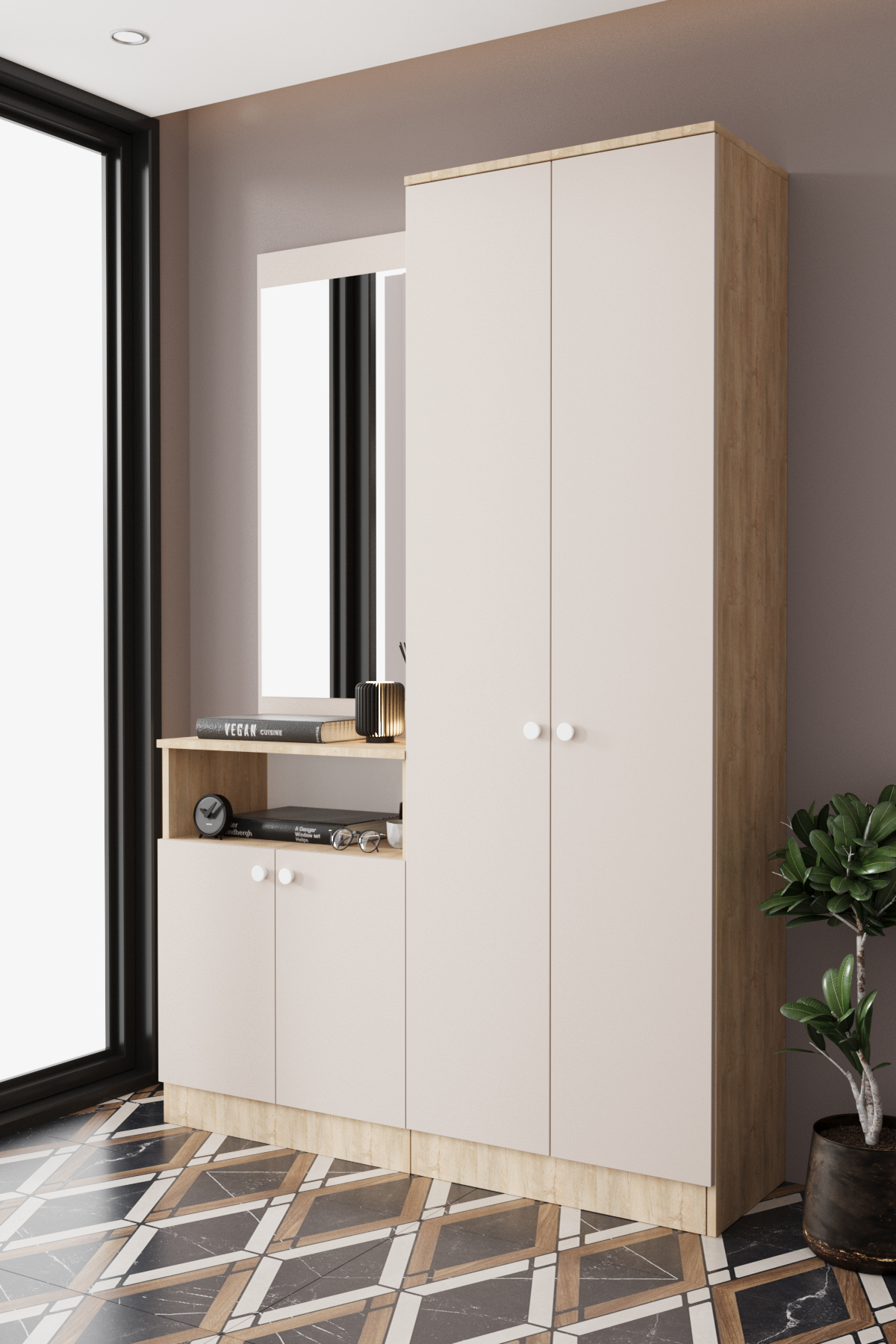 Evora 7-P Modern Portmanto Askılı Vestiyer Vizon - Lefkas__BALNEOM_evora 7-P