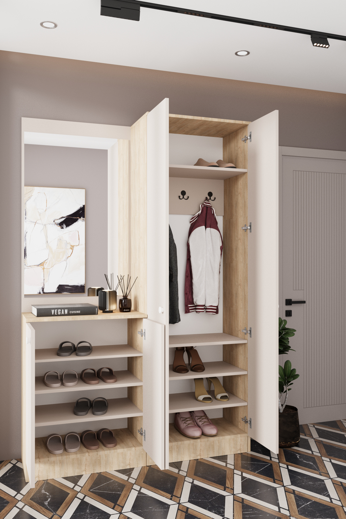 Evora 9-P Modern Portmanto Askılı Vestiyer Vizon - Lefkas__BALNEOM_evora 9-P