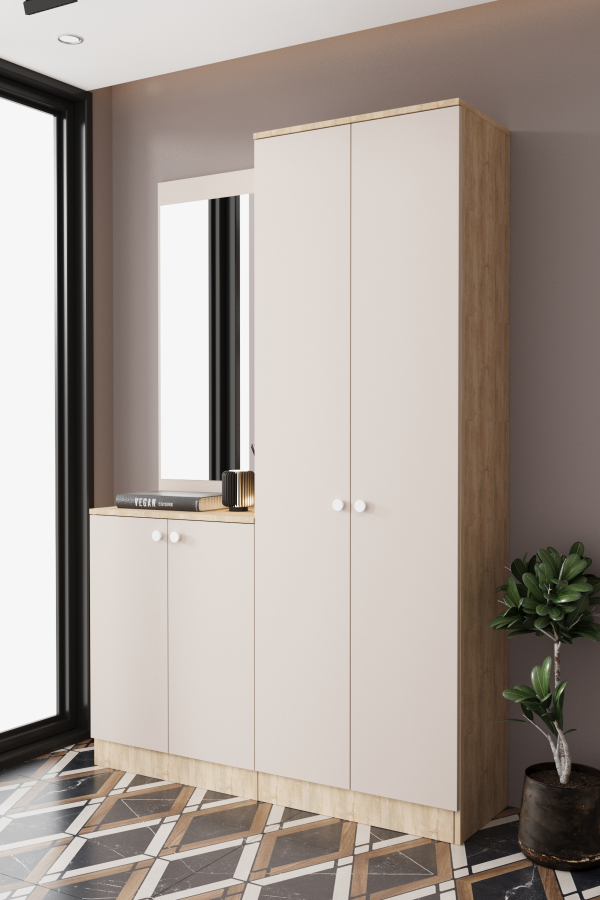 Evora 9-P Modern Portmanto Askılı Vestiyer Vizon - Lefkas__BALNEOM_evora 9-P