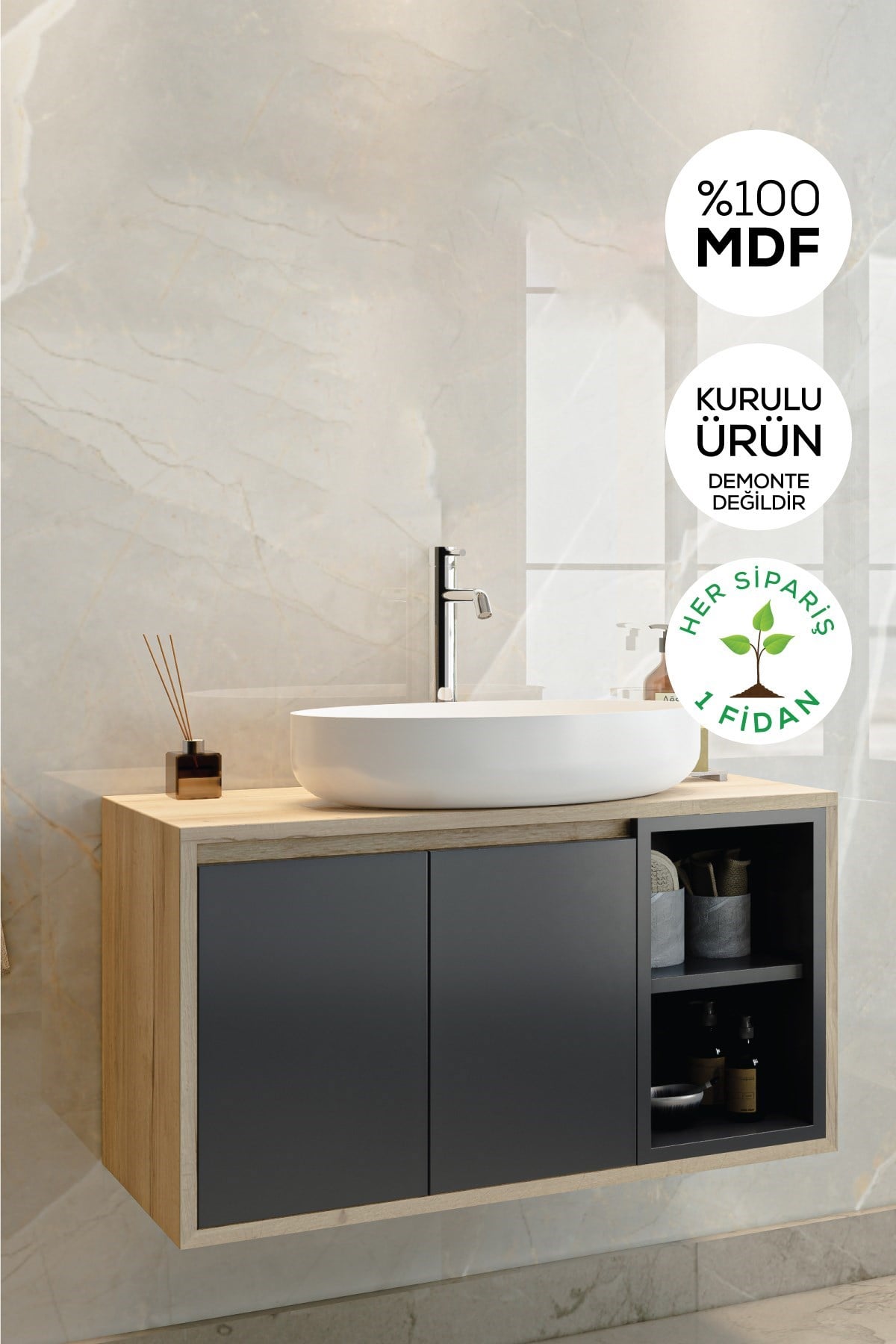 Gül 80 Cm Banyo Dolabı Lavabo 
