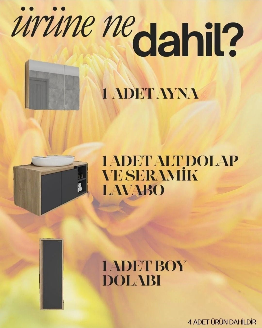 Lale 80 Cm  %100 Mdf Lavabolu Banyo Dolabı + Aynalı Dolap+ Boy Dolabı__BALNEOM_Lale 80 cm set