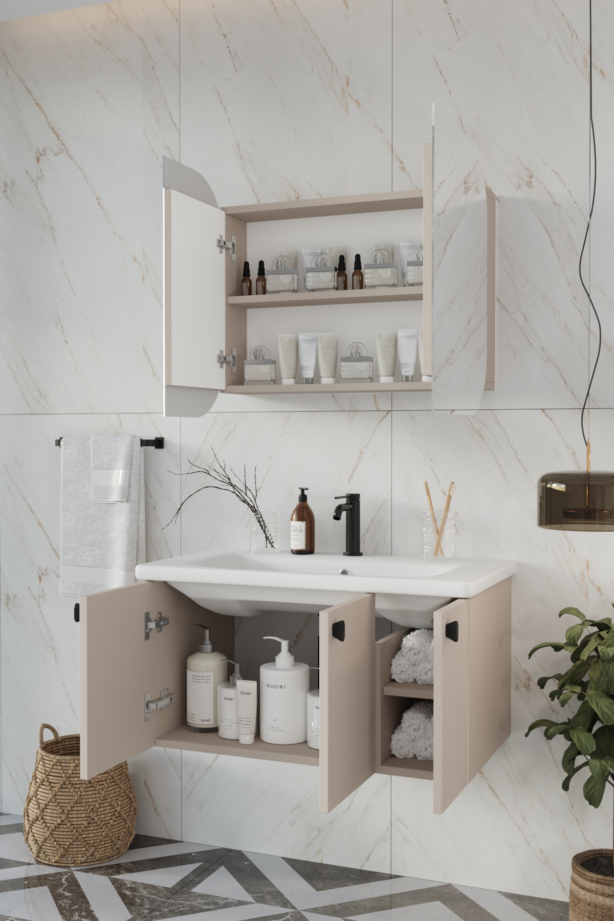 Nergis 80 cm %100 Mdf Lavabolu Banyo Dolabı + Ayna_Balneom Banyo Nergis 80 Cm  Lavabolu Banyo Dolabı Aynalı Üst Dolap  | En Uygun Fiyatlarla Balneom.com Online Mağazasında | NERGİS 80 DEMONTE | Banyo Dolabında Kalitenin Adresi _BALNEOM_NERGİS 80 CM