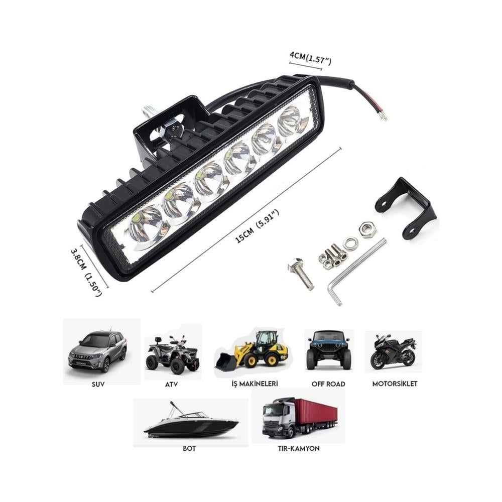 LED DİKDÖRGEN 6 LEDLİ ÇALIŞMA LAMBASI 18W - 14cm  