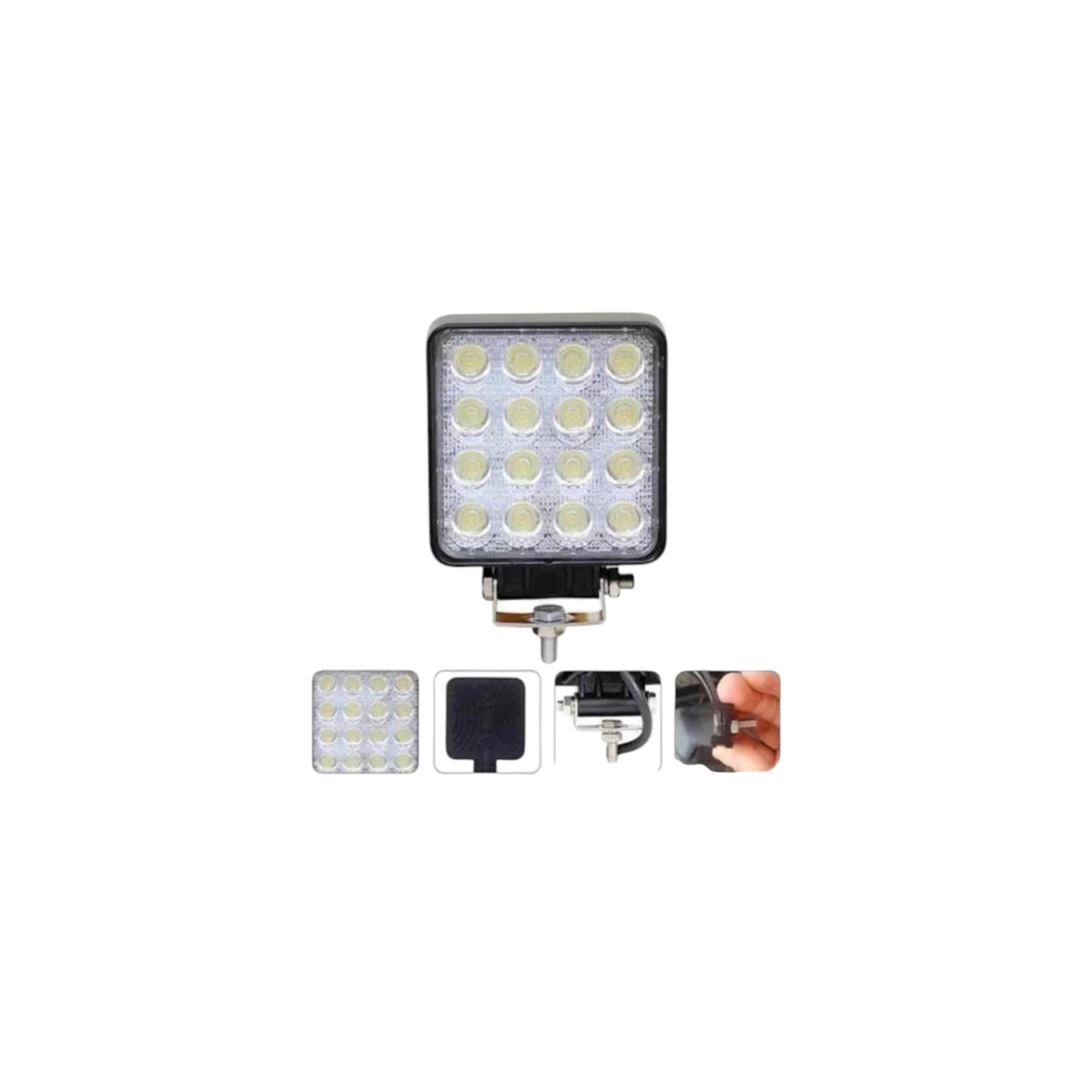 LED KARE 16 LEDLİ ÇALIŞMA LAMBASI 48W - 10,5cm  