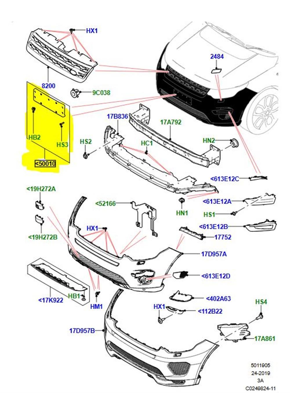 ÖN TAMPON PLAKA ALTLIĞI DISCOVERY SPORT 2015 LR094277 LR061252