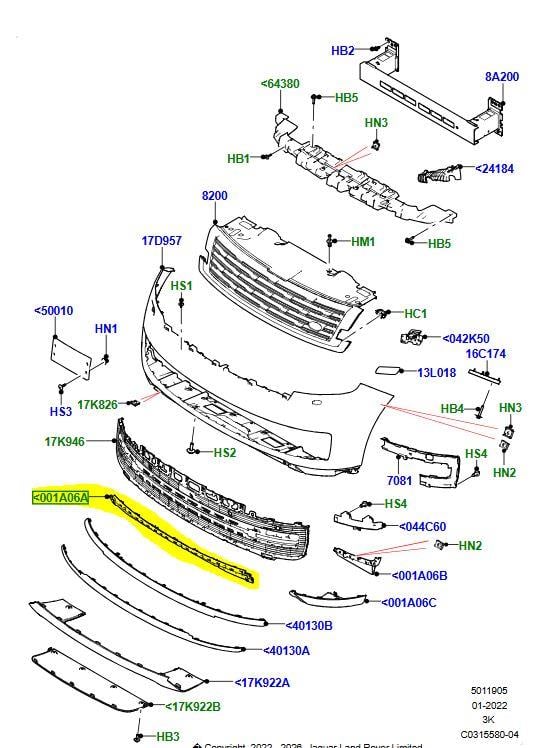 RANGE ROVER VOGUE L460 2022 ÖN TAMPON ALT PANJUR ÇITASI LR153909