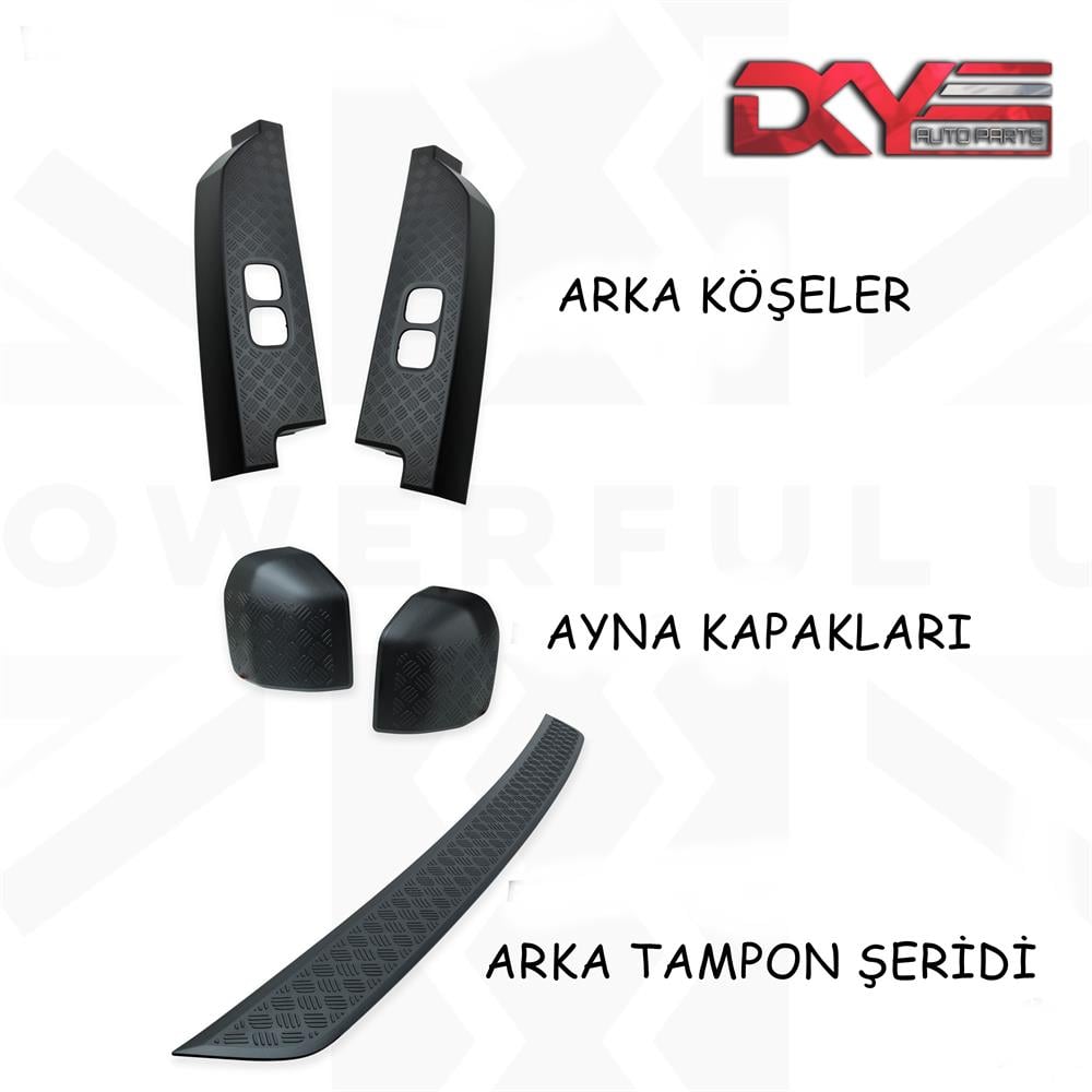 STOP LAMBASI-AYNA-ARKA TAMPON ÜST KORUMA SET METAL GÖRÜNÜMLÜ SERT PLASTİK - NEW DEFENDER