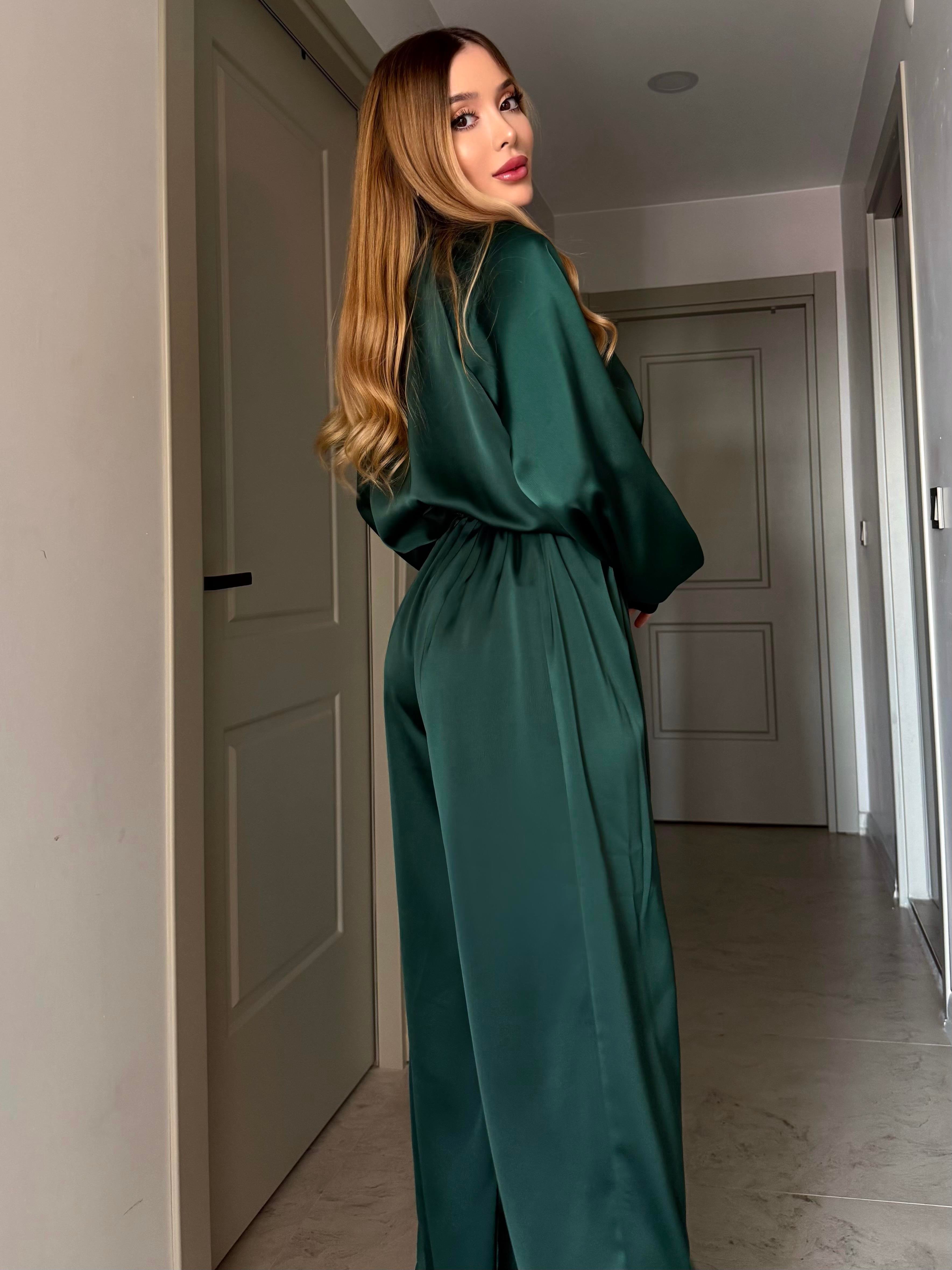 Aurora Satin Wide-Leg Takım