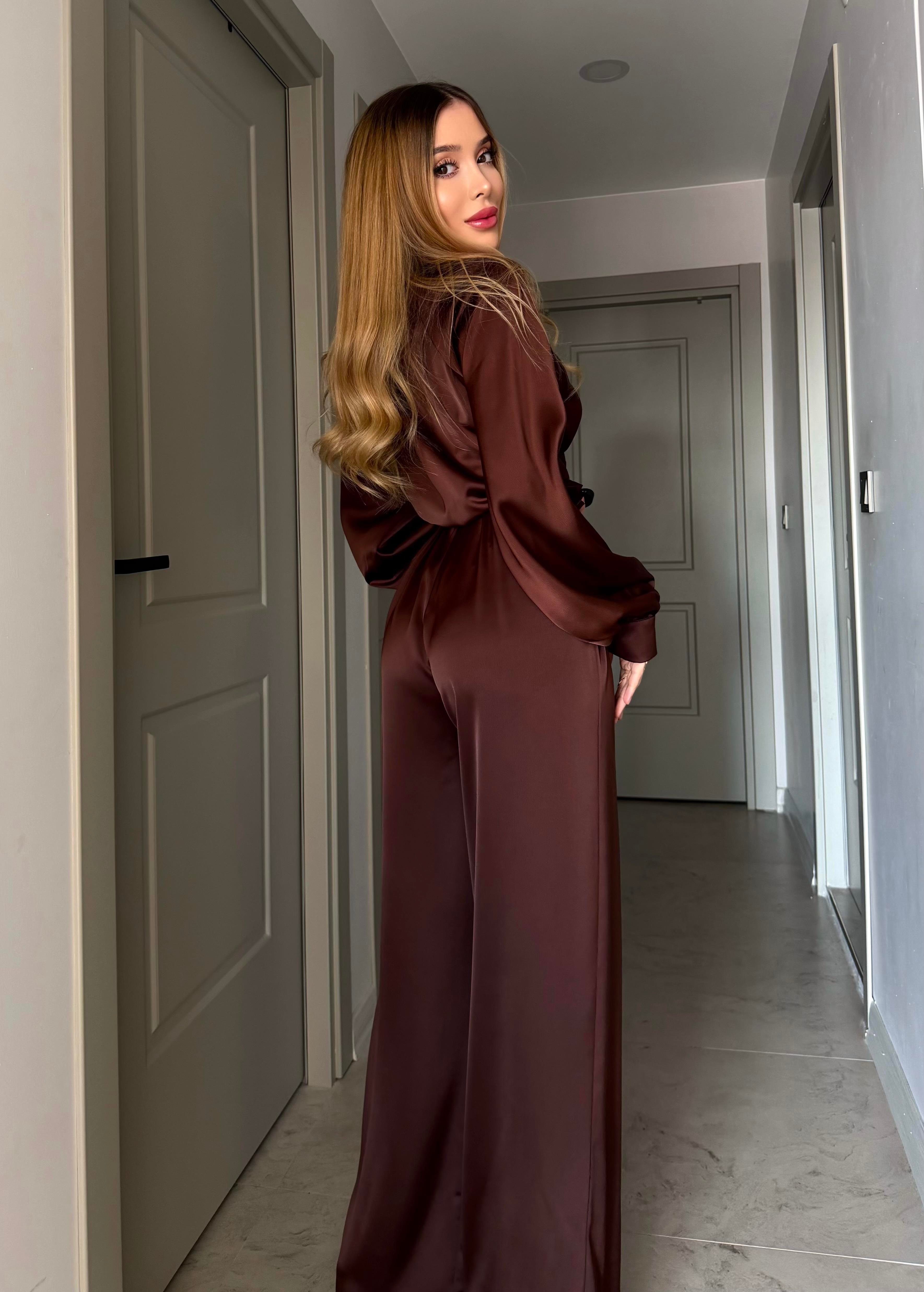 Aurora Satin Wide-Leg Takım