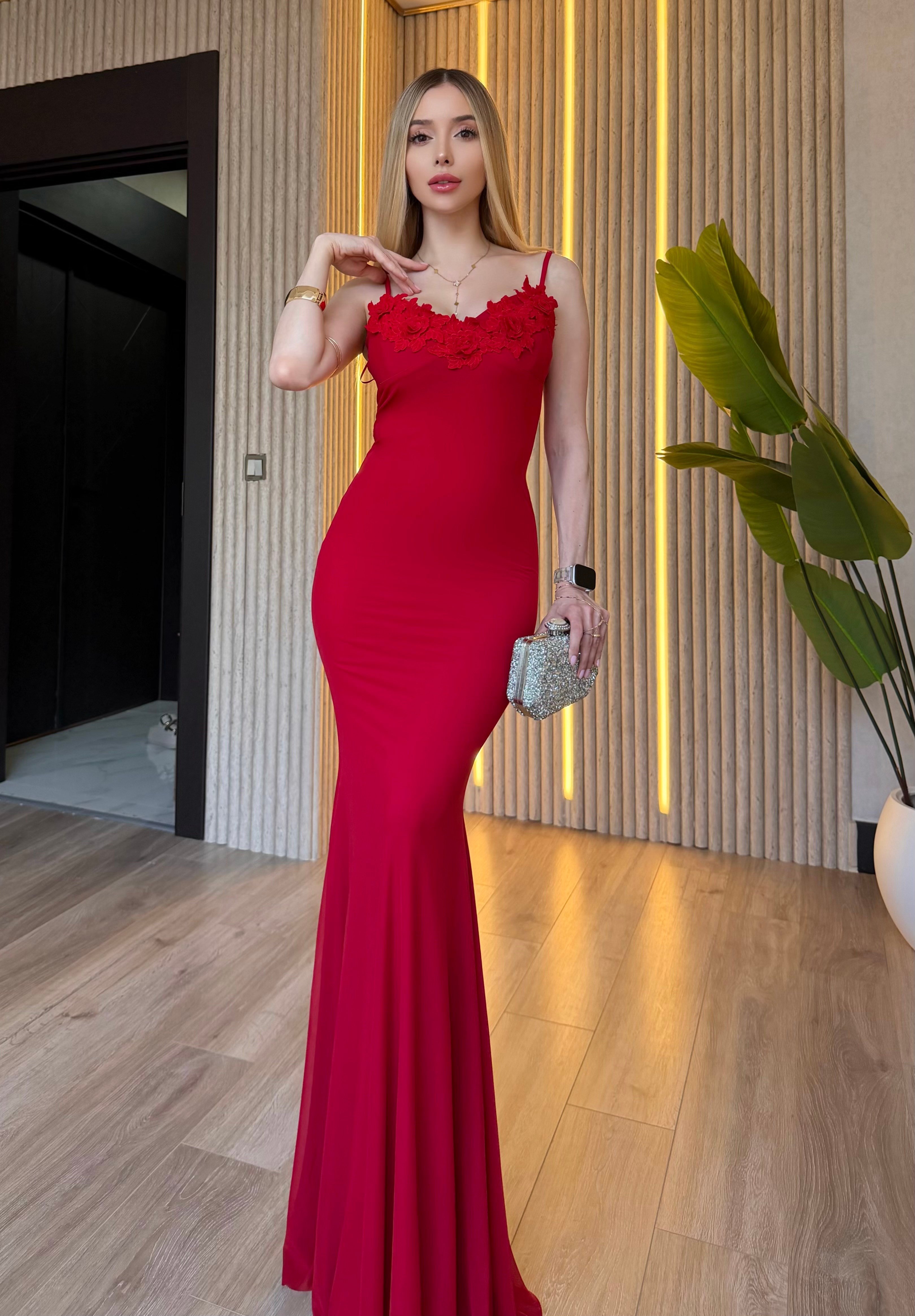 Belle Rouge Çiçek İşlemeli Maxi Elbise
