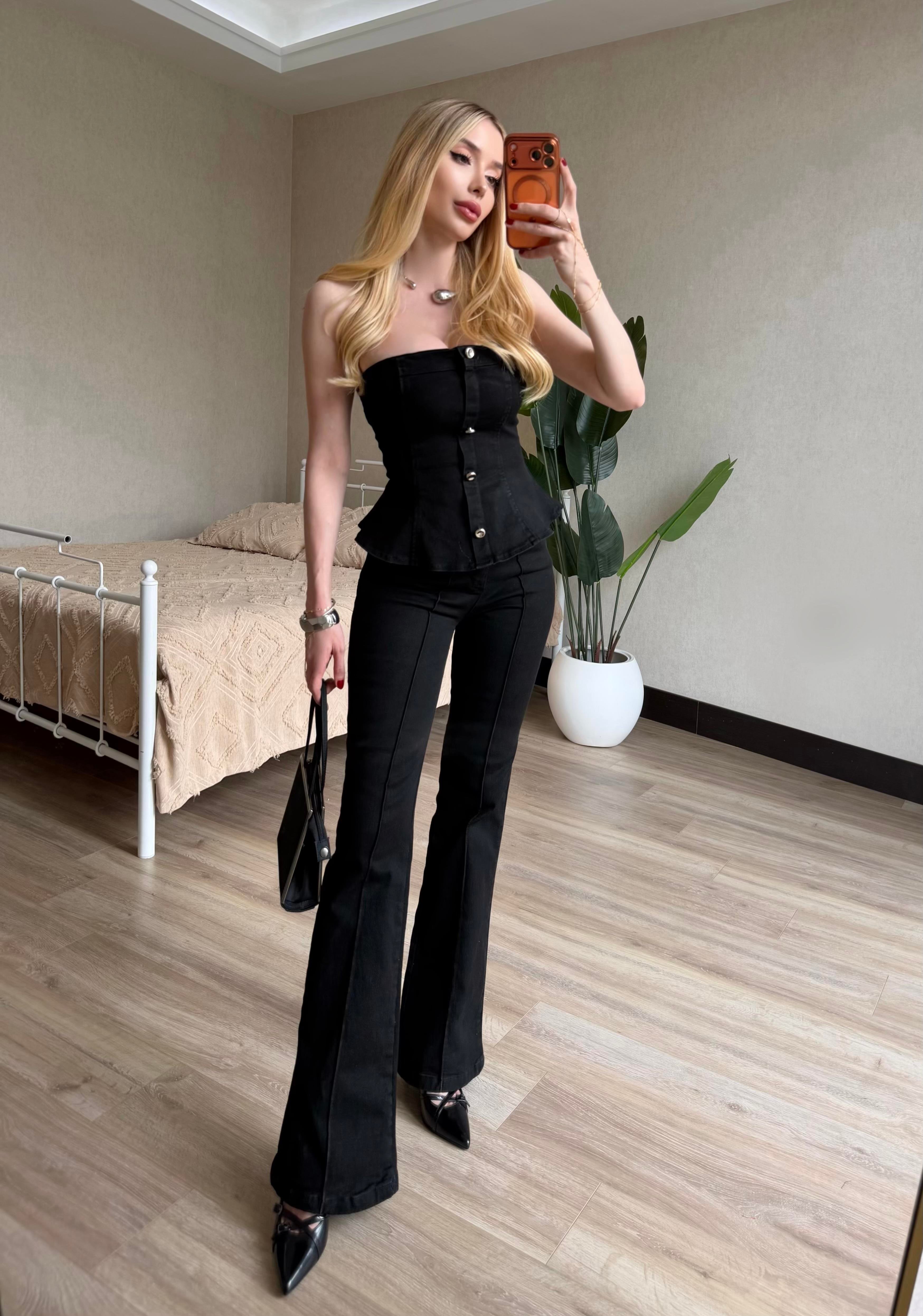 Black Muse Straplez Denim Fit Takım