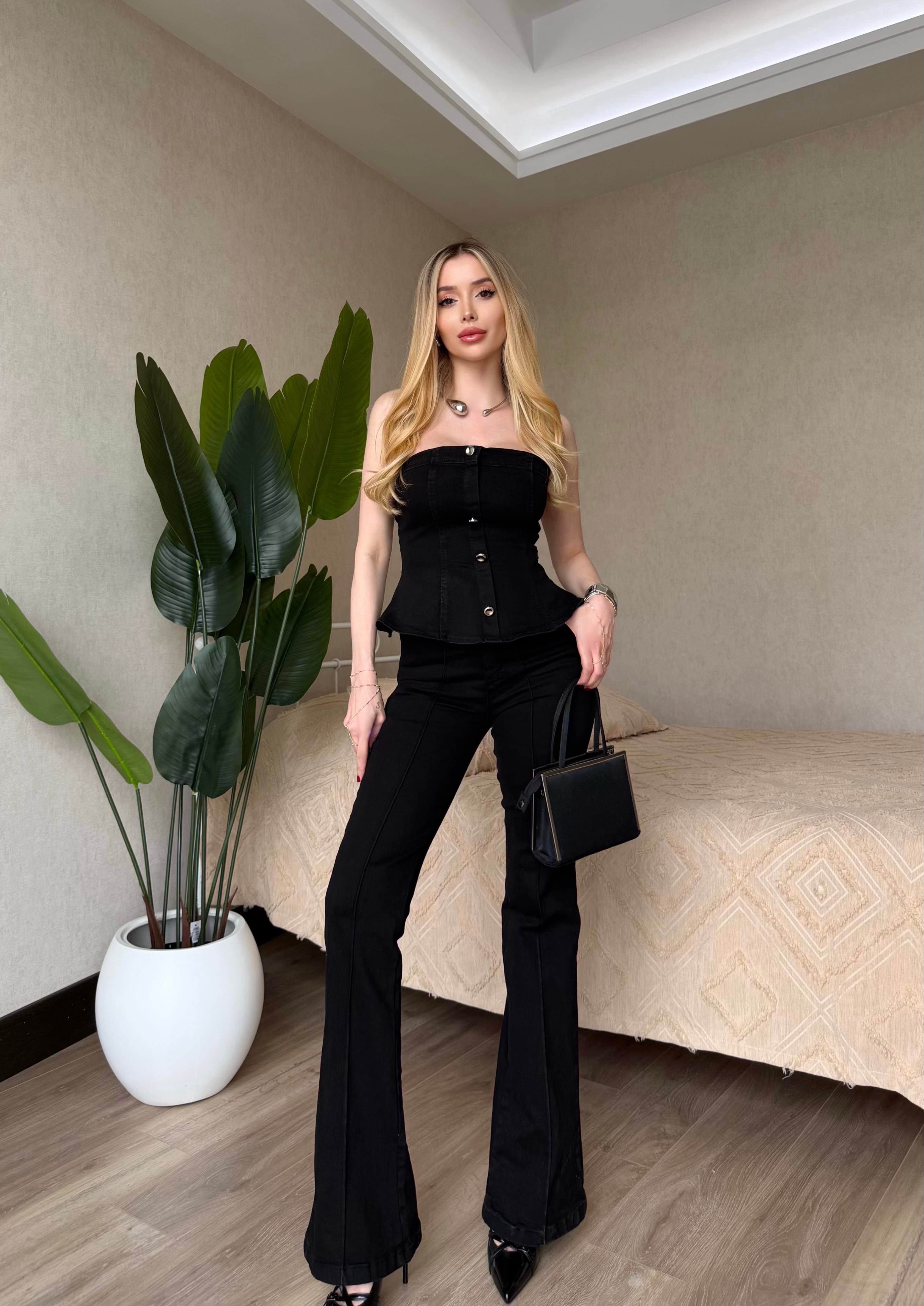 Black Muse Straplez Denim Fit Takım