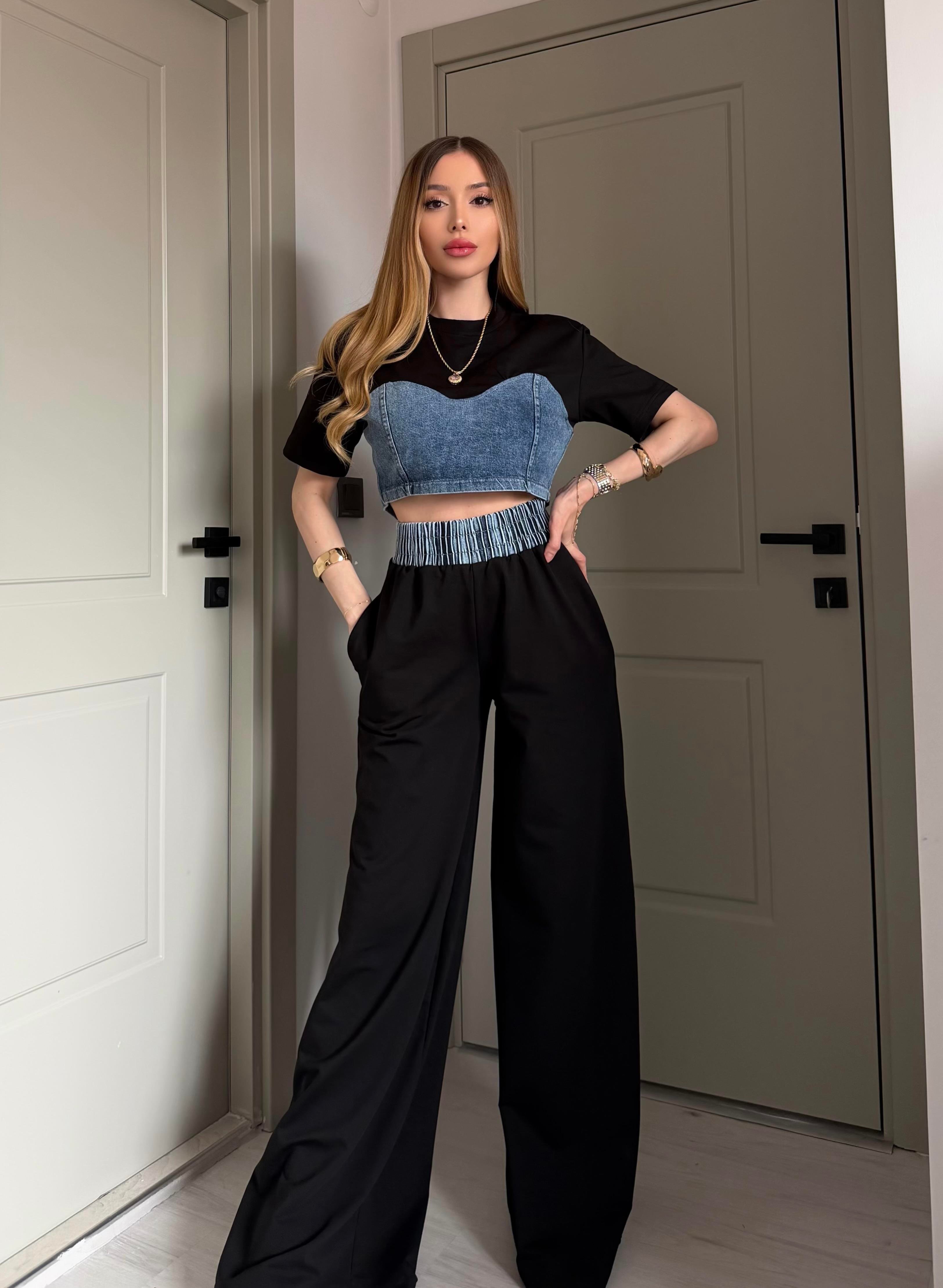 Blue Form Denim Contrast Takım