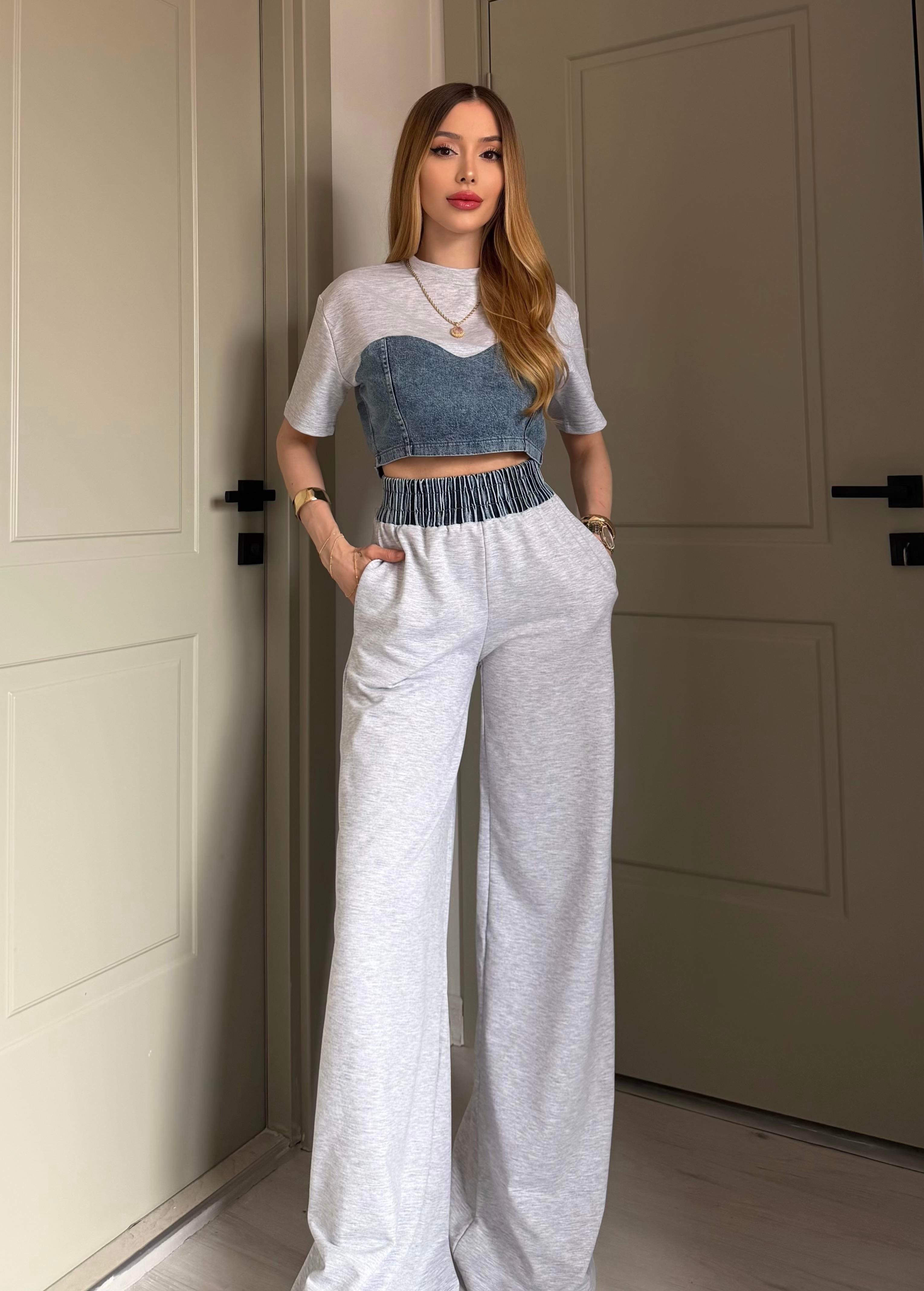 Blue Form Denim Contrast Takım