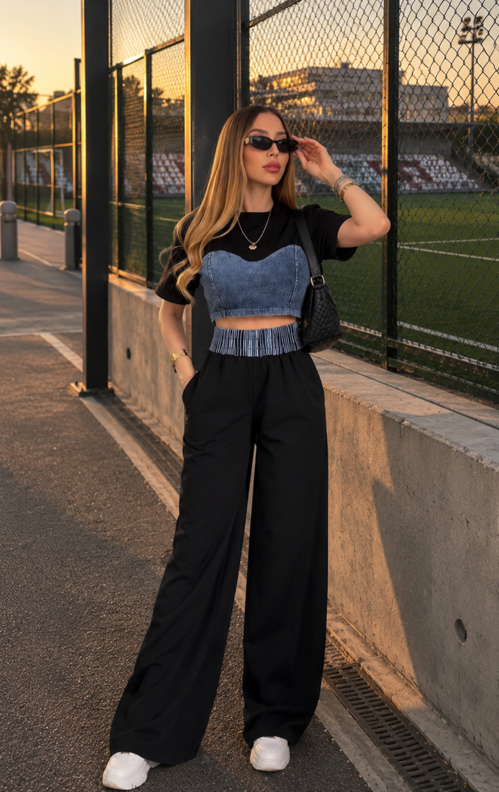 Blue Form Denim Contrast Takım