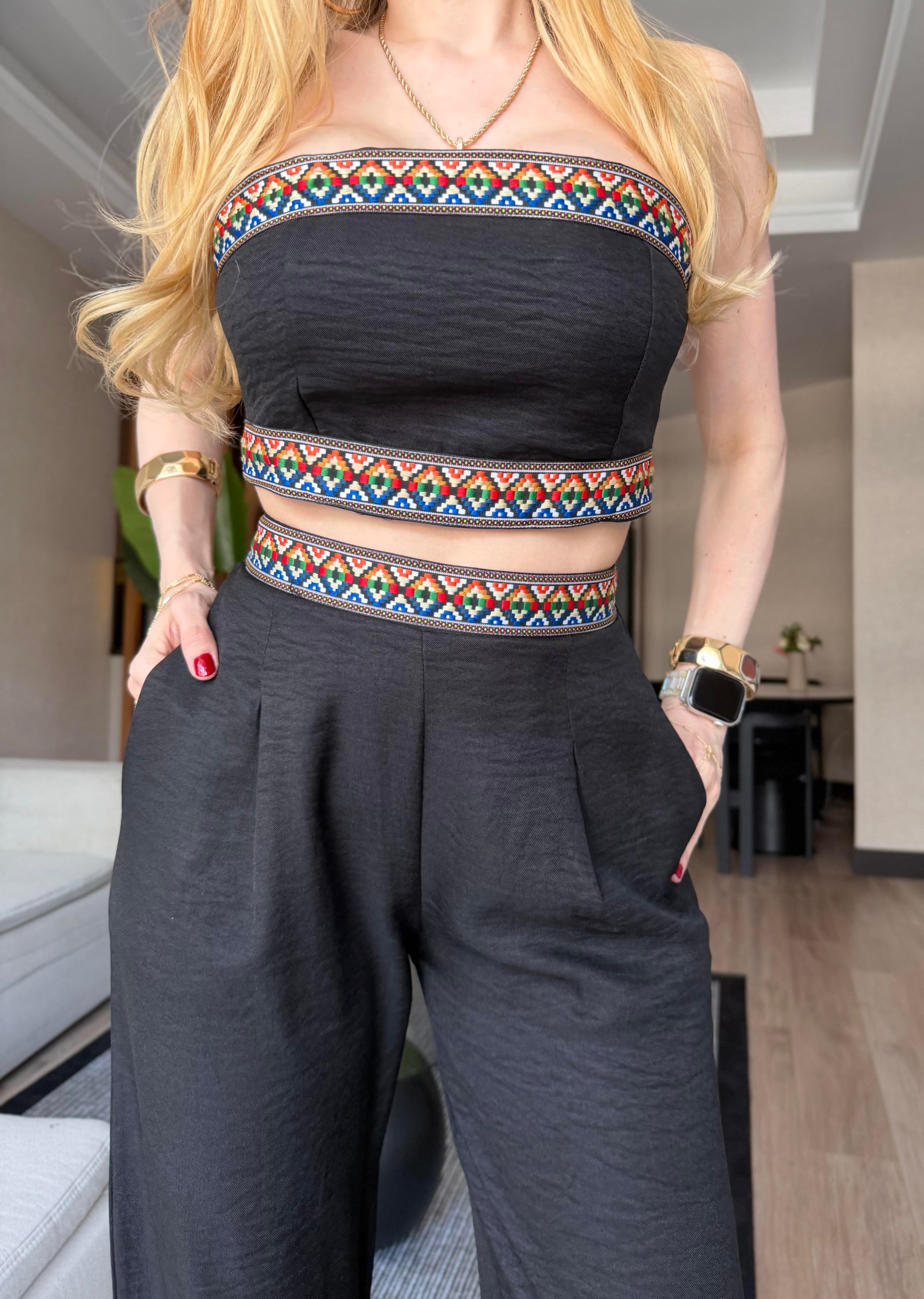 Boho Muse Etnik Desen Nakış Detaylı Takım