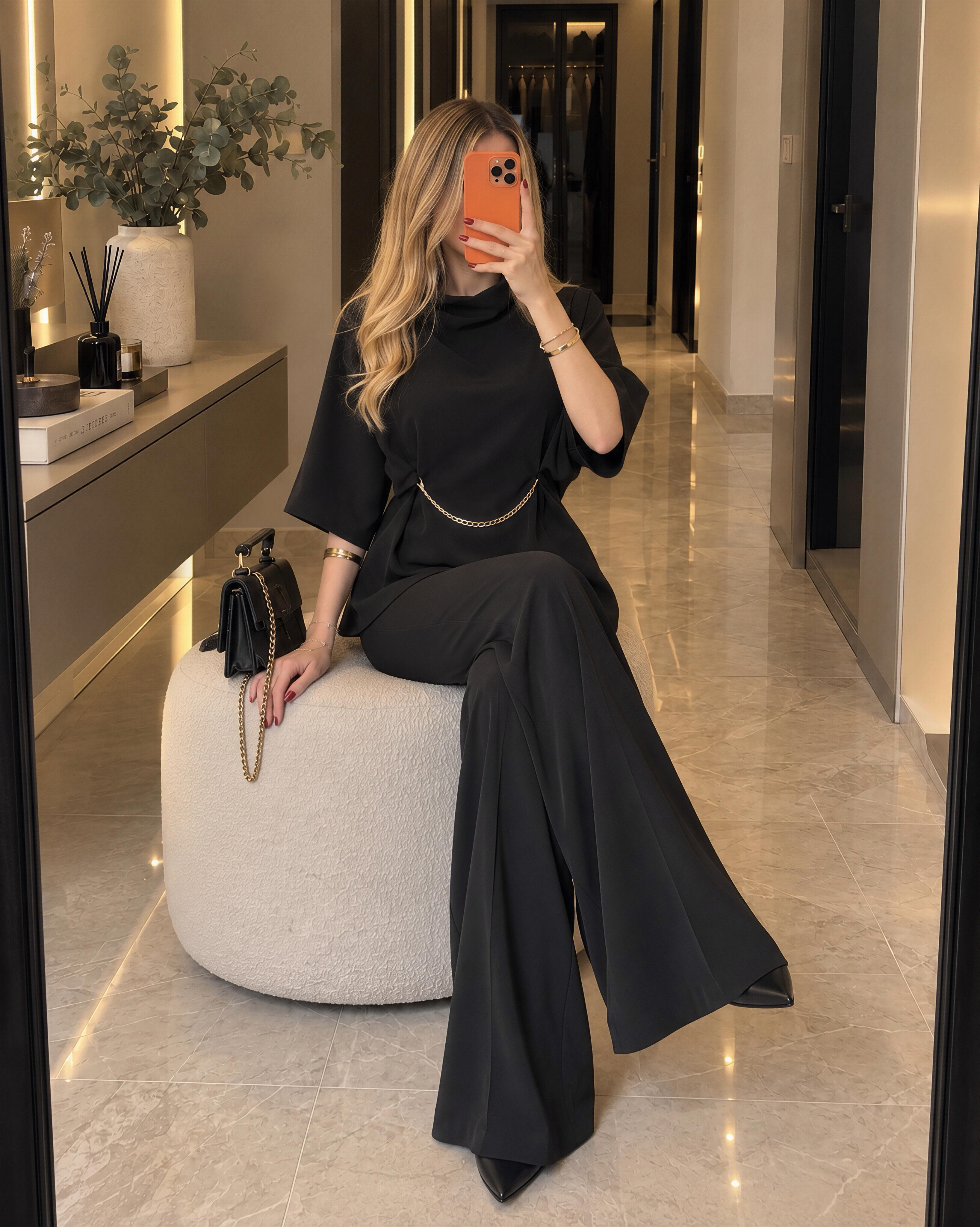 Chic Drape Gold Chain Elegance Takım