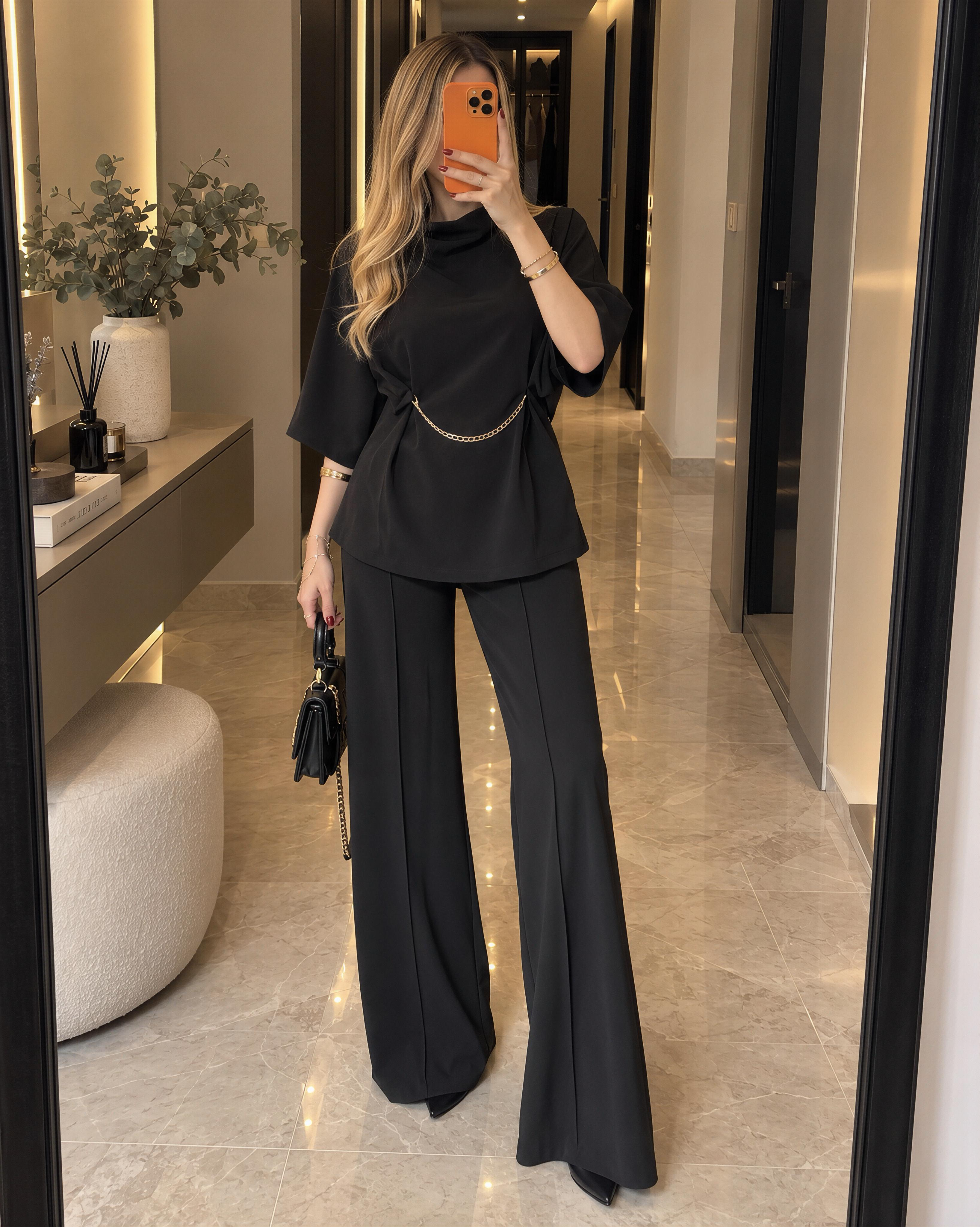 Chic Drape Gold Chain Elegance Takım