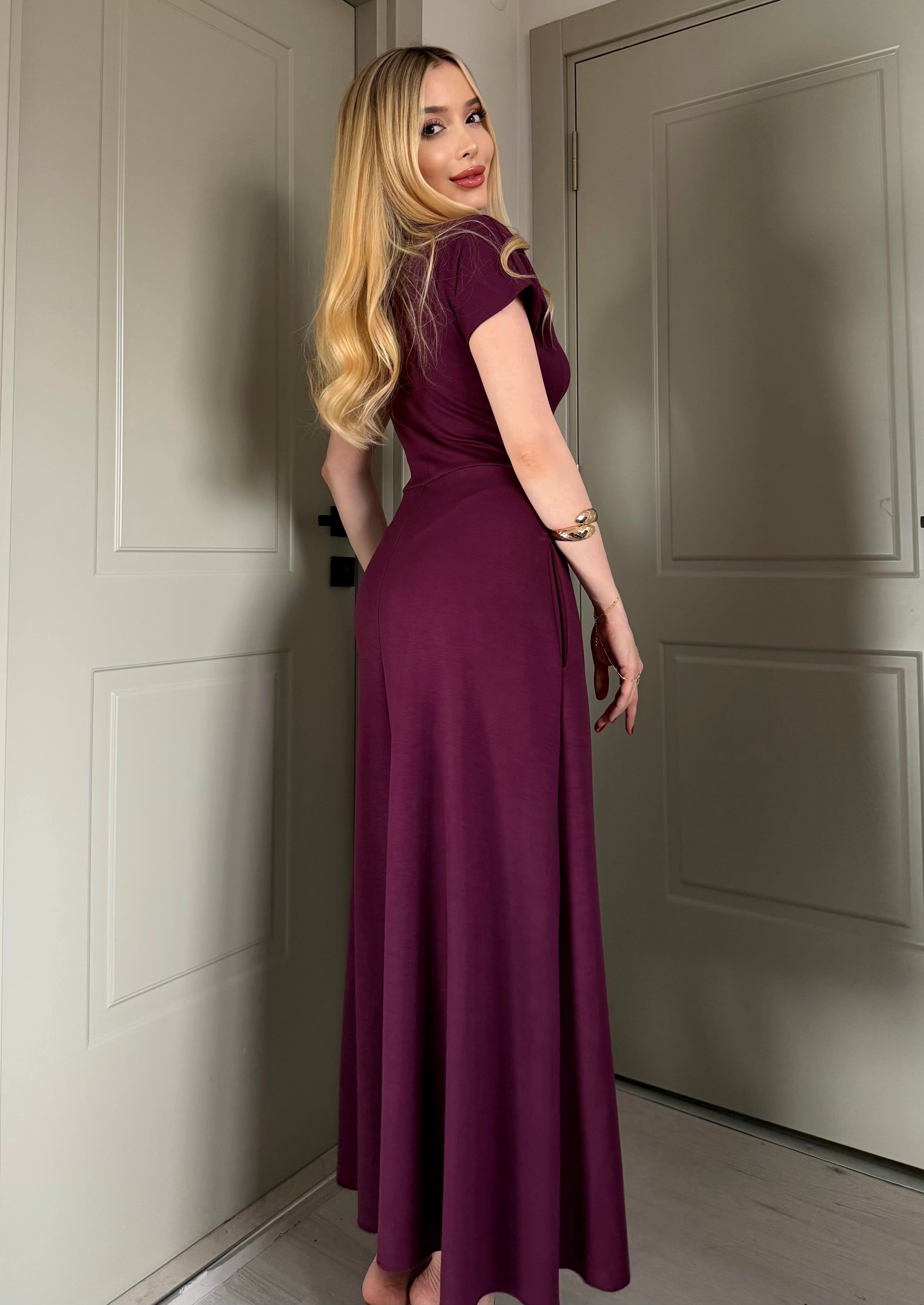 Classique Modal Touch Midi Elbise Mürdüm