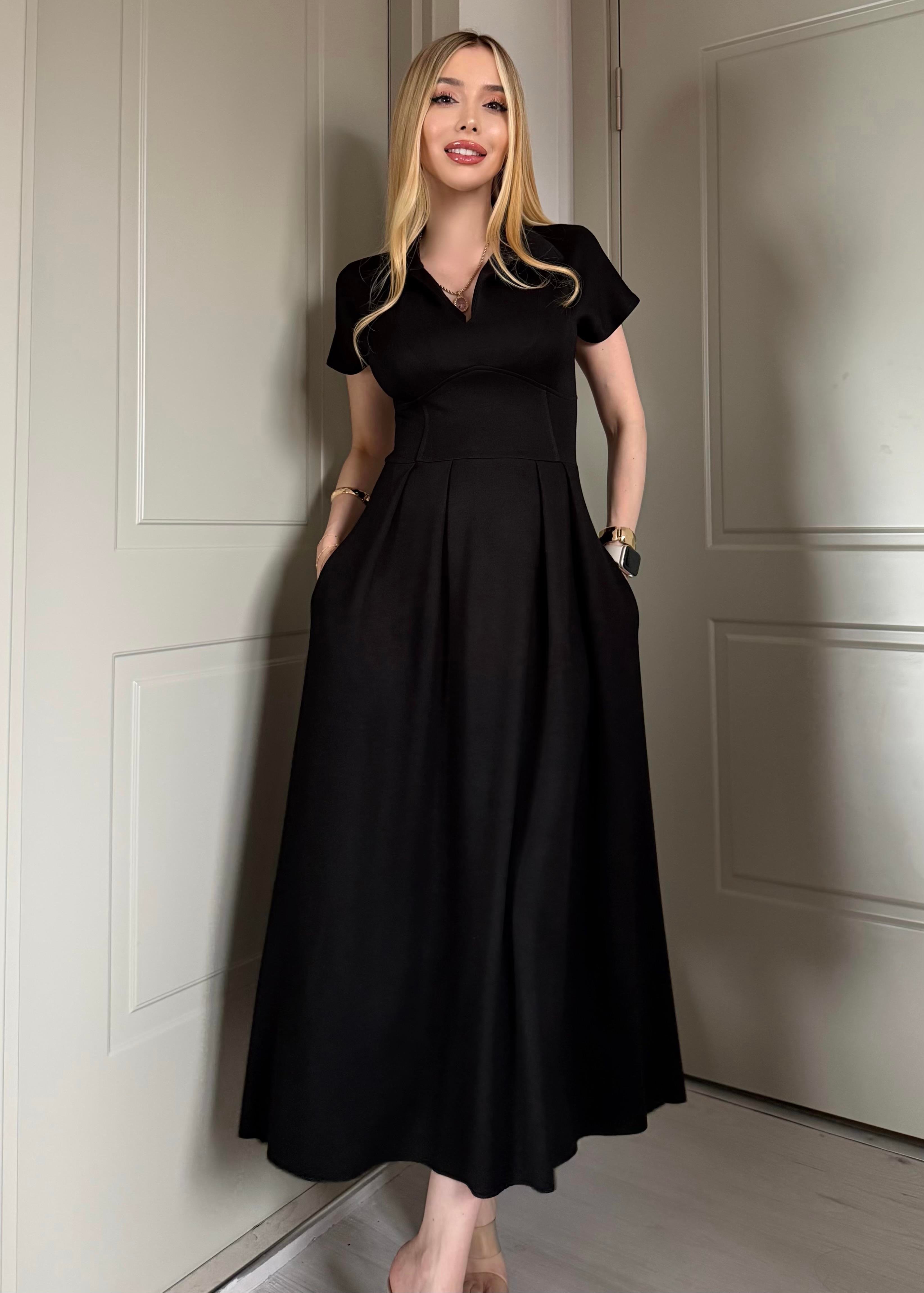 Classique Modal Touch Midi Elbise Siyah