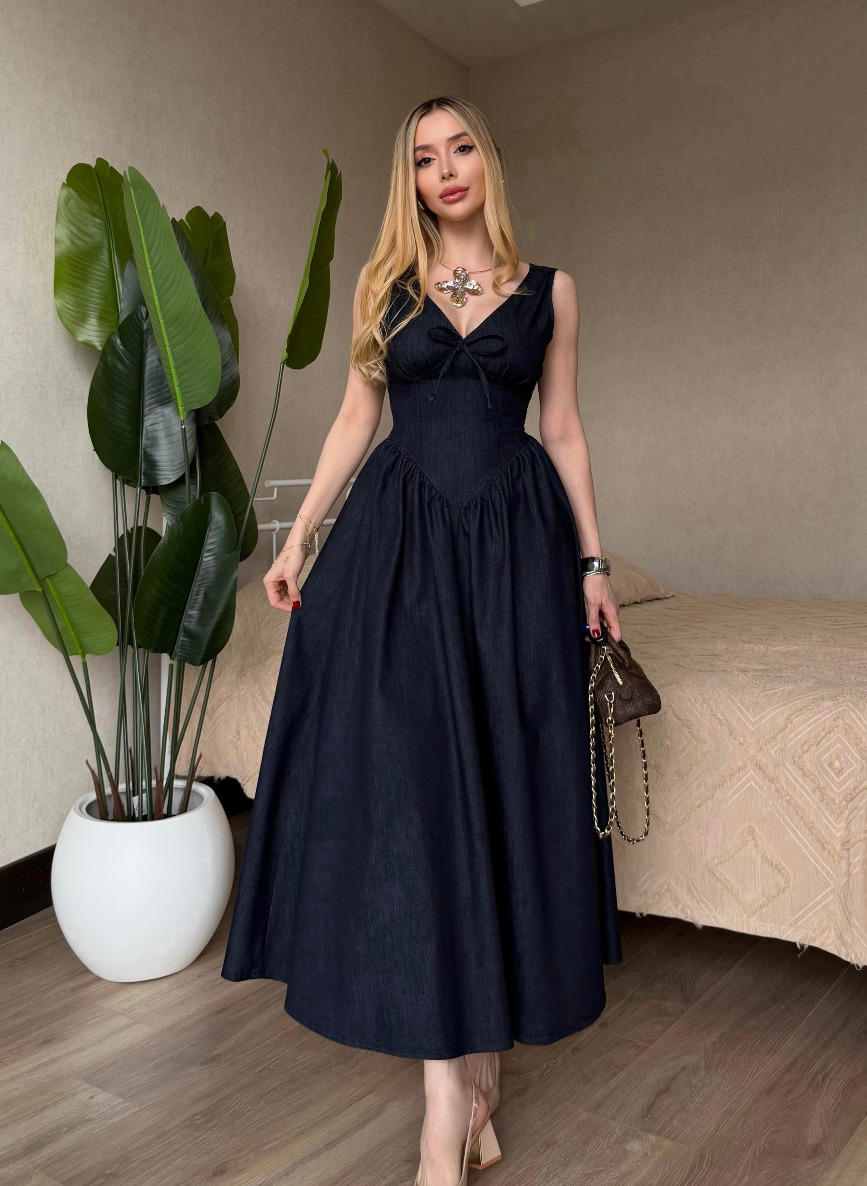 Corset Touch Maxi Denim Elbise