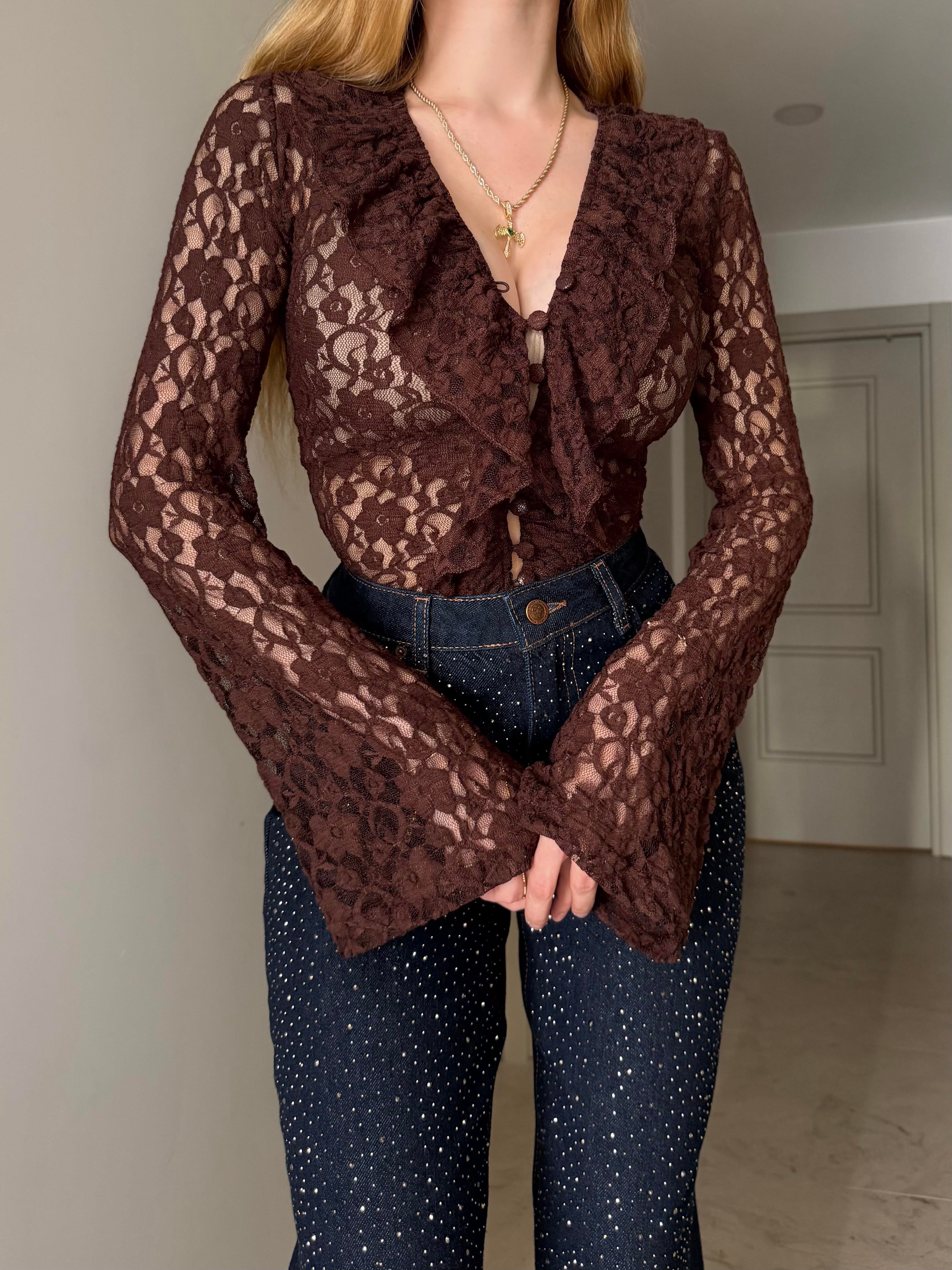 Dantelli Transparan Blossom Lace Bluz